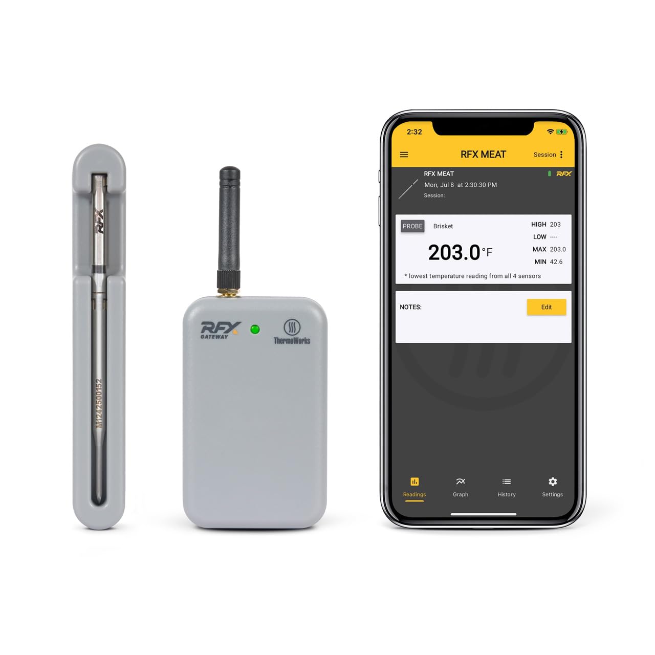 RFX Wireless Meat Thermometer - 1-Probe Digital Cooking Thermometer for Grilling, Smoking & BBQ | Long Range Bluetooth Smart Food Thermometer for Indoor & Outdoor Use