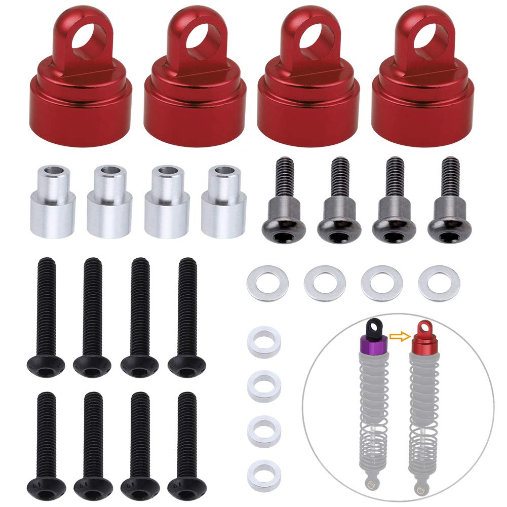 Traxxas RC Car Aluminum Shock Caps (Fits Ultra Shocks) - 4-Piece Set Replacement for 3767A 3767X (Red) - Durable Upgrade for Off-Road Bashing & Racing