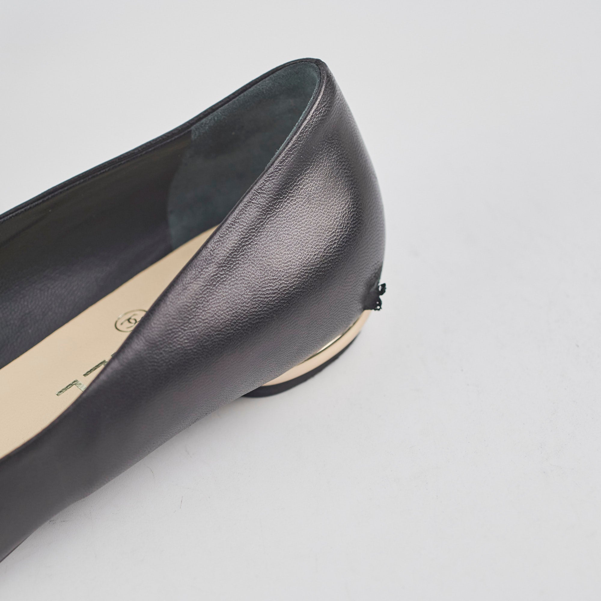 Chanel Camellia Ballet Flats for Women - Black Leather Pointed Toe Shoes Size 37.5 (US 7) - Elegant Comfort for Work, Parties & Daily Wear
