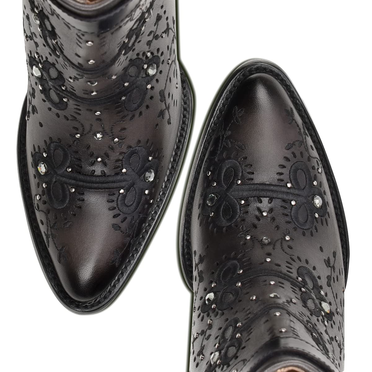 Cuadra Women's Leather Bootie with Zipper & Crystals - Stylish Black Ankle Boots for Night Out