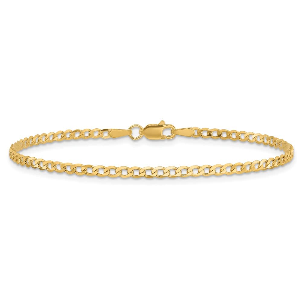 10K Yellow Gold 2.2mm Flat Beveled Curb Chain Bracelet for Women - Dainty Fine Jewelry Gift for Her - Perfect for Anniversaries, Birthdays & Everyday Elegance