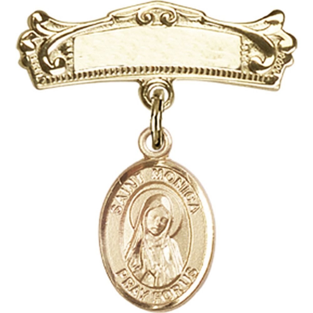 St. Monica Gold Filled Baby Badge with Arched Polished Pin - 7/8