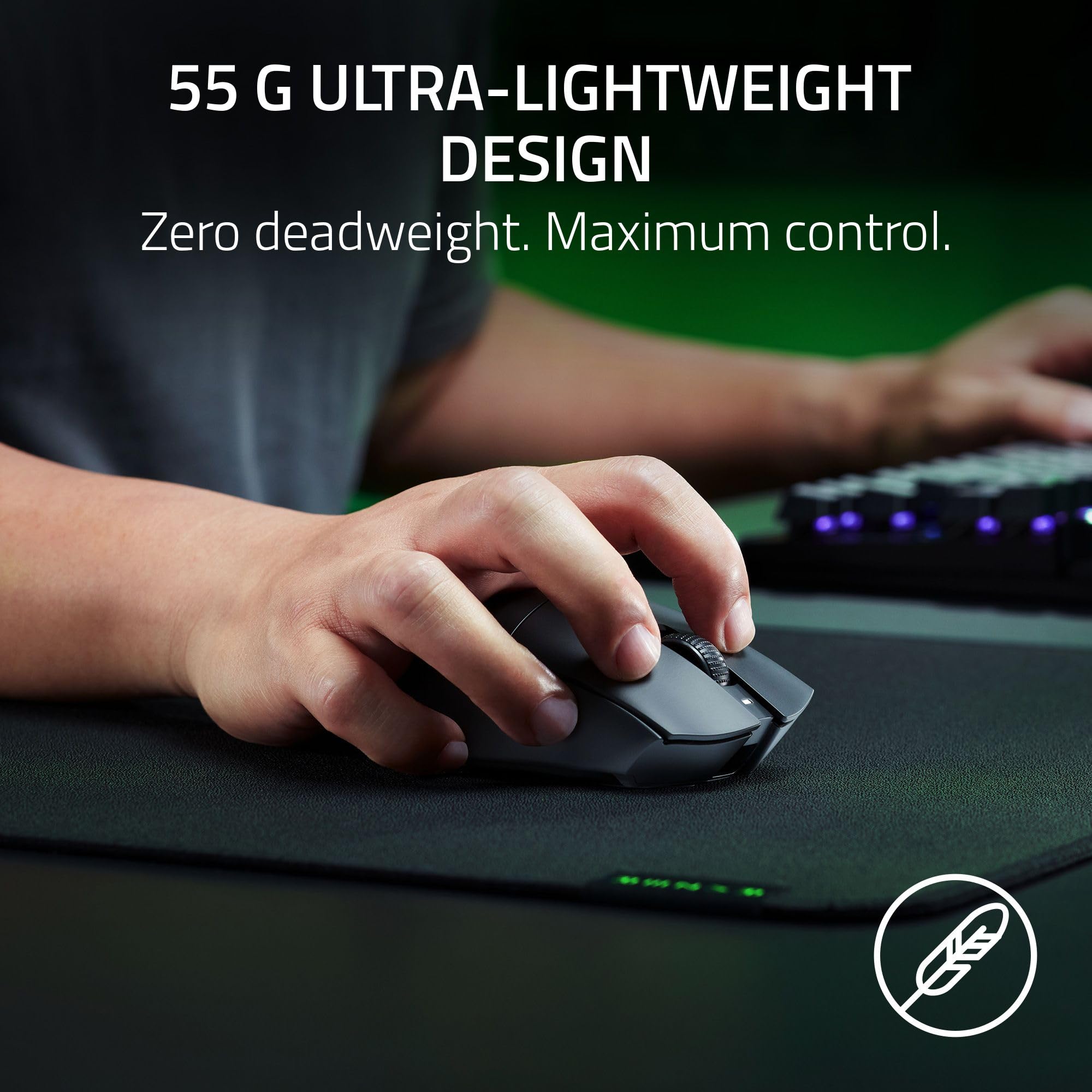Razer DeathAdder V3 HyperSpeed Wireless Gaming Mouse - 26K DPI, 55g Ultra Lightweight, 100H Battery, 8K Hz Polling, Soft-Touch Coating - Ergonomic Esports Mouse for PC & Mac Gaming, FPS, MOBA, and Professional Work