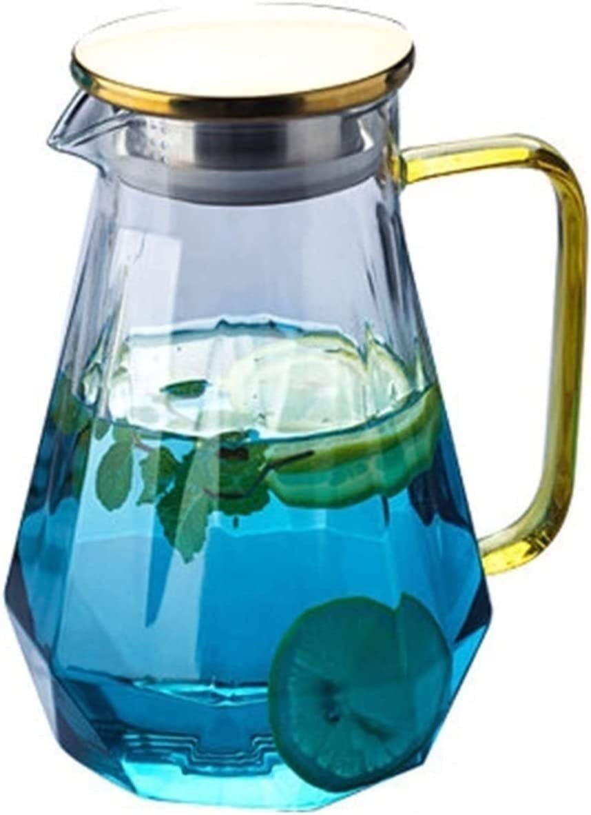 Premium Nordic Glass Cold Brew Iced Tea Kettle - Large Capacity 1 Pot + 4 Cups Set - Heat Resistant & BPA Free - Perfect for Iced Tea, Cold Brew Coffee & Infused Water (Blue)