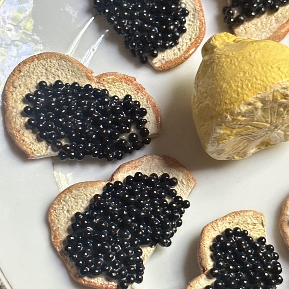 Christine Viennet Caviar Toast Trompe l'Oeil Porcelain Plate - Elegant Decorative Dish for Caviar Serving, Luxury Dining & Home Decor (#03)