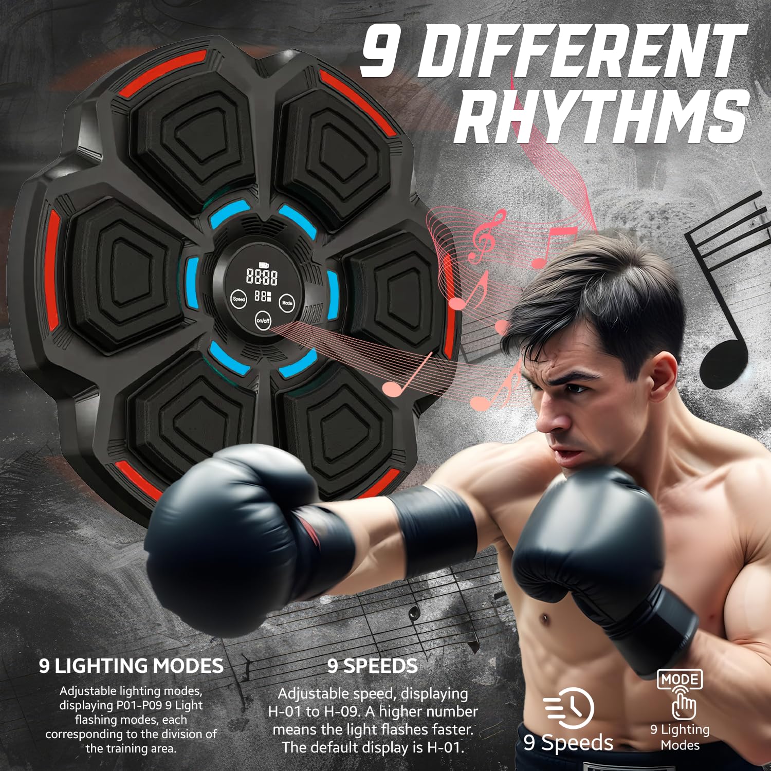 Music Boxing Machine for Adults & Kids - Wall Mounted Punching Bag with Gloves | Boxing Equipment for Home Gym, Fitness Training & Stress Relief