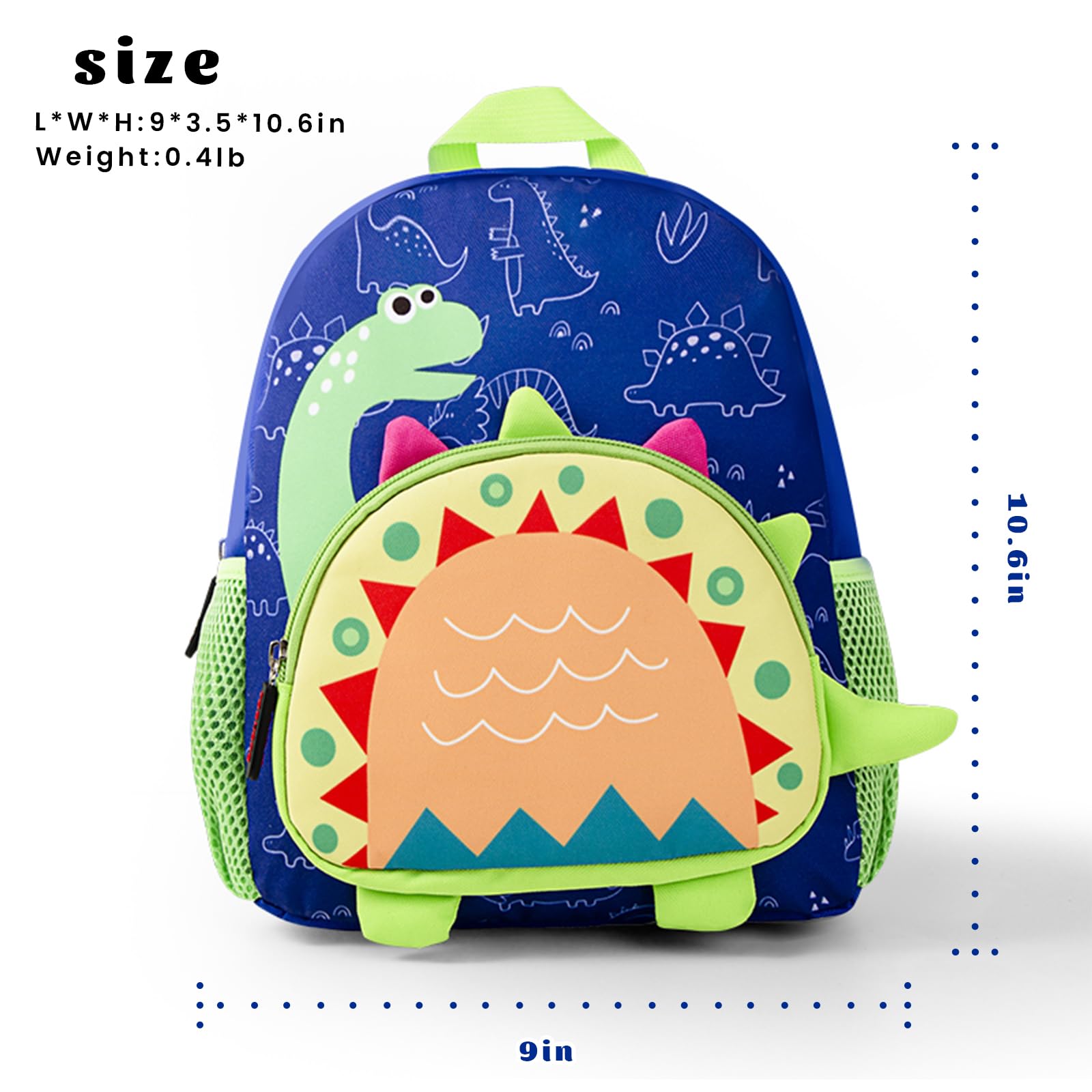 MyGreen Toddler Backpack for Boys 2-4 Years - Dinosaur Themed Mini School Backpack for Preschool, Kindergarten & Travel - Lightweight Baby Daycare Bag (Blue) - Perfect for School Supplies, Day Trips & Outdoor Adventures