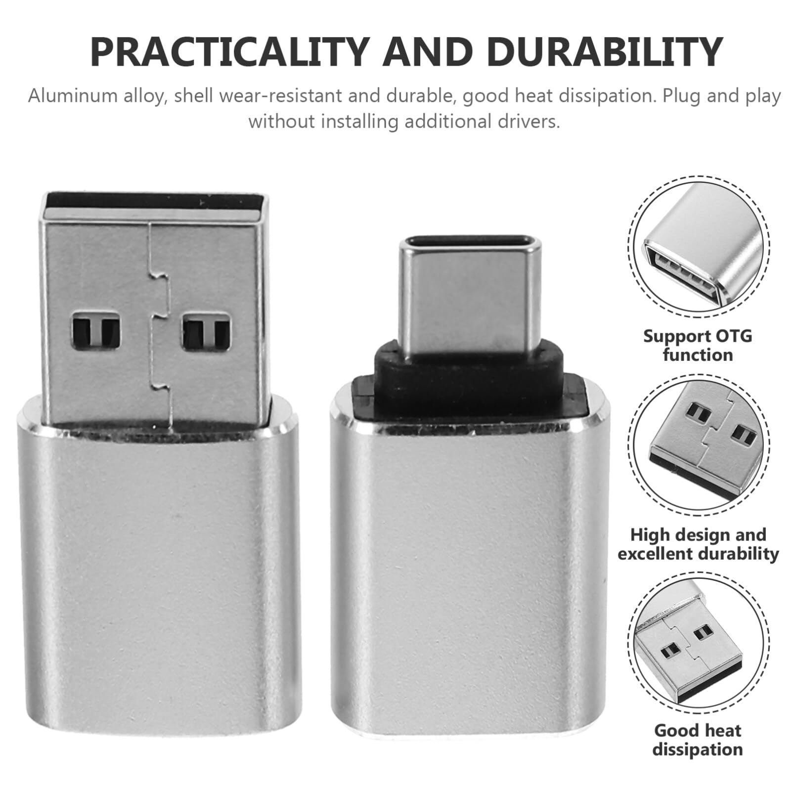 Hemobllo 4-Pack USB C Adapter - USB to USB-C Converter for Phone, Tablet & Laptop - Fast Charging OTG Adapter with Aluminum Alloy Design - Perfect for Travel, Work & Home Charging
