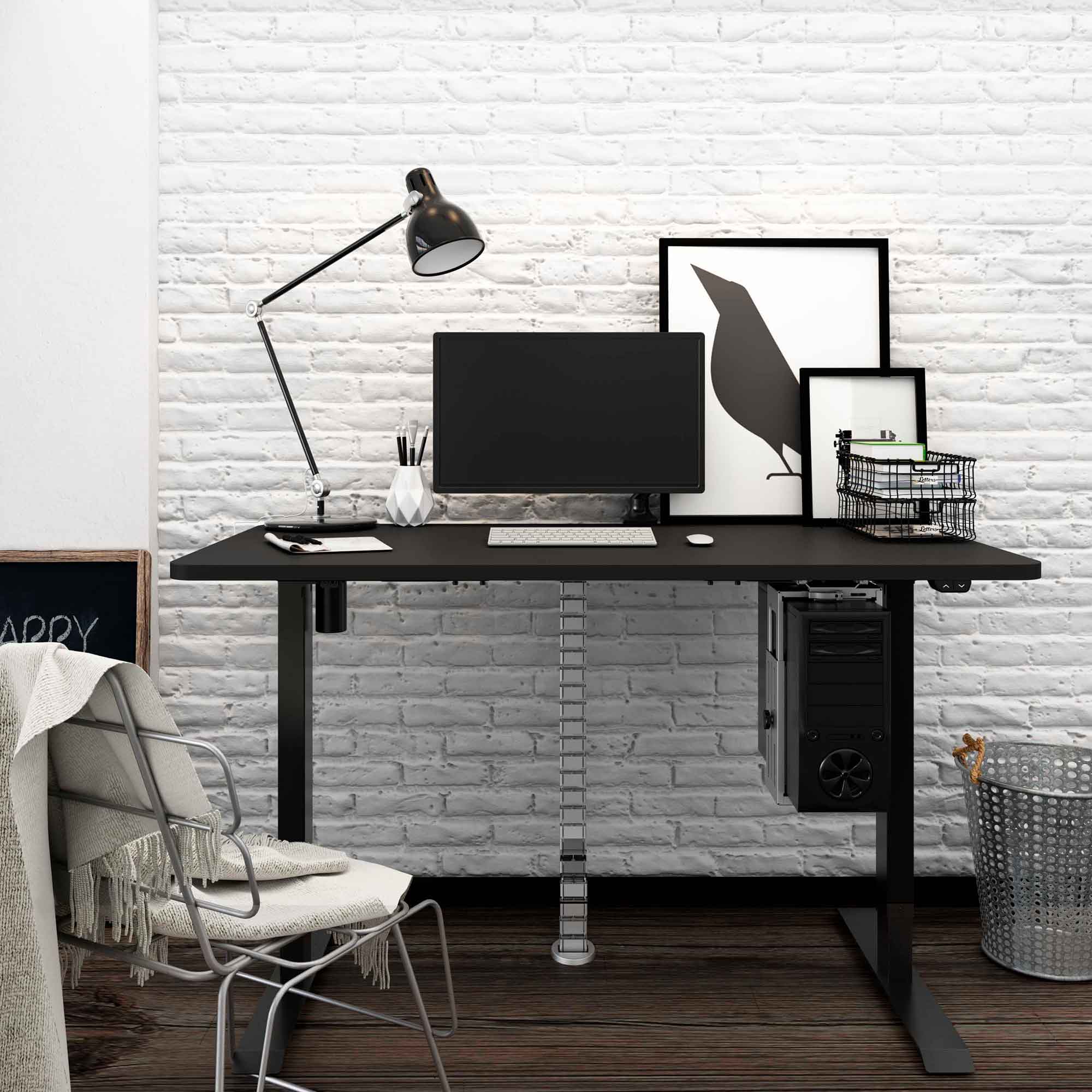 Single Motor Adjustable Standing Desk Frame - Heavy Duty 70kg Capacity, Ergonomic Height Adjustable Base (Black, DH17) for Home Office & Workspace Setup