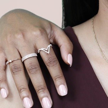 14k Rose Gold Double V Diamond Ring for Women - Elegant Wedding, Engagement & Anniversary Jewelry Gift