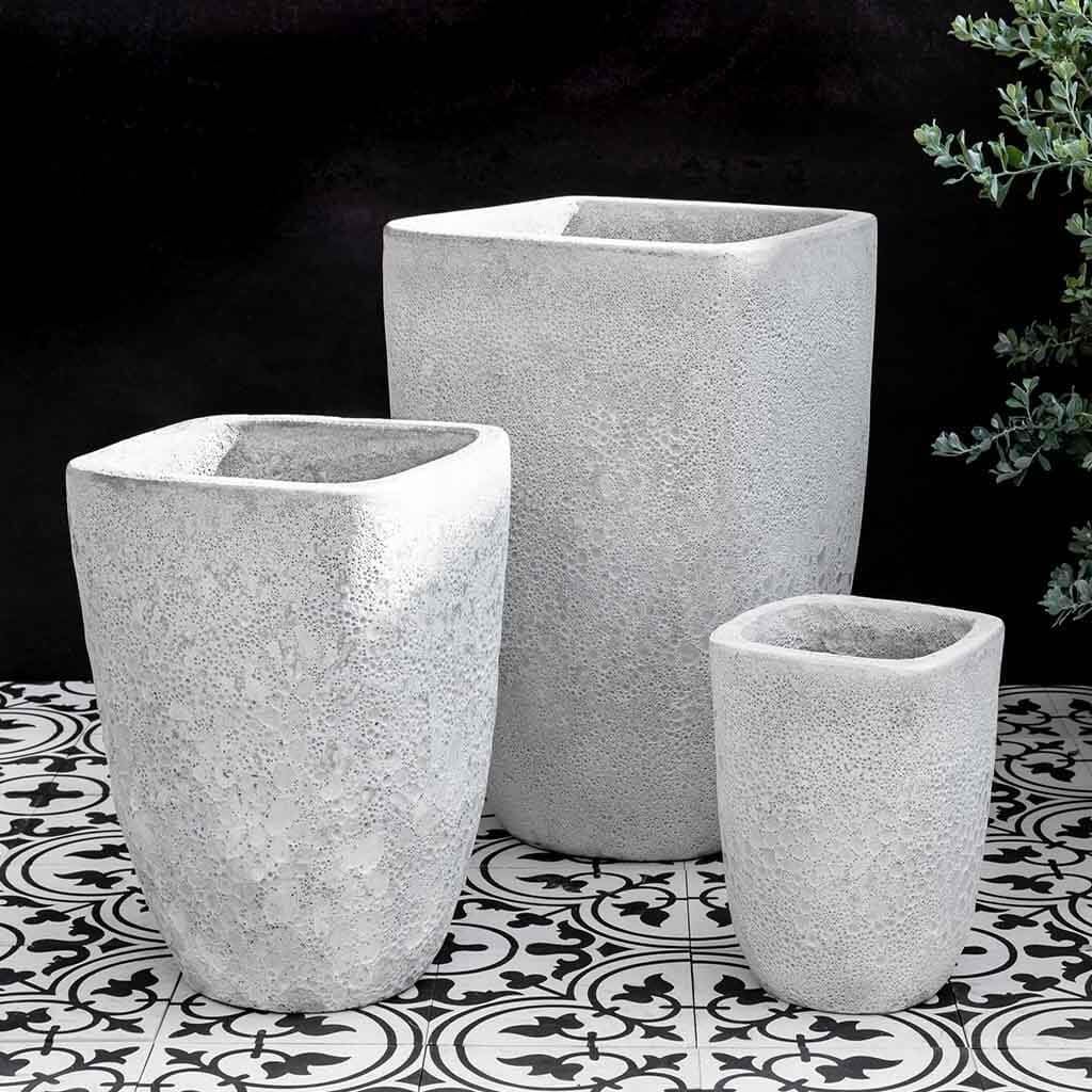 Campania International Teo Planter Set of 3 - White Coral Ceramic Flower Pots for Indoor Plants, Outdoor Garden Decor, Patio & Home Décor