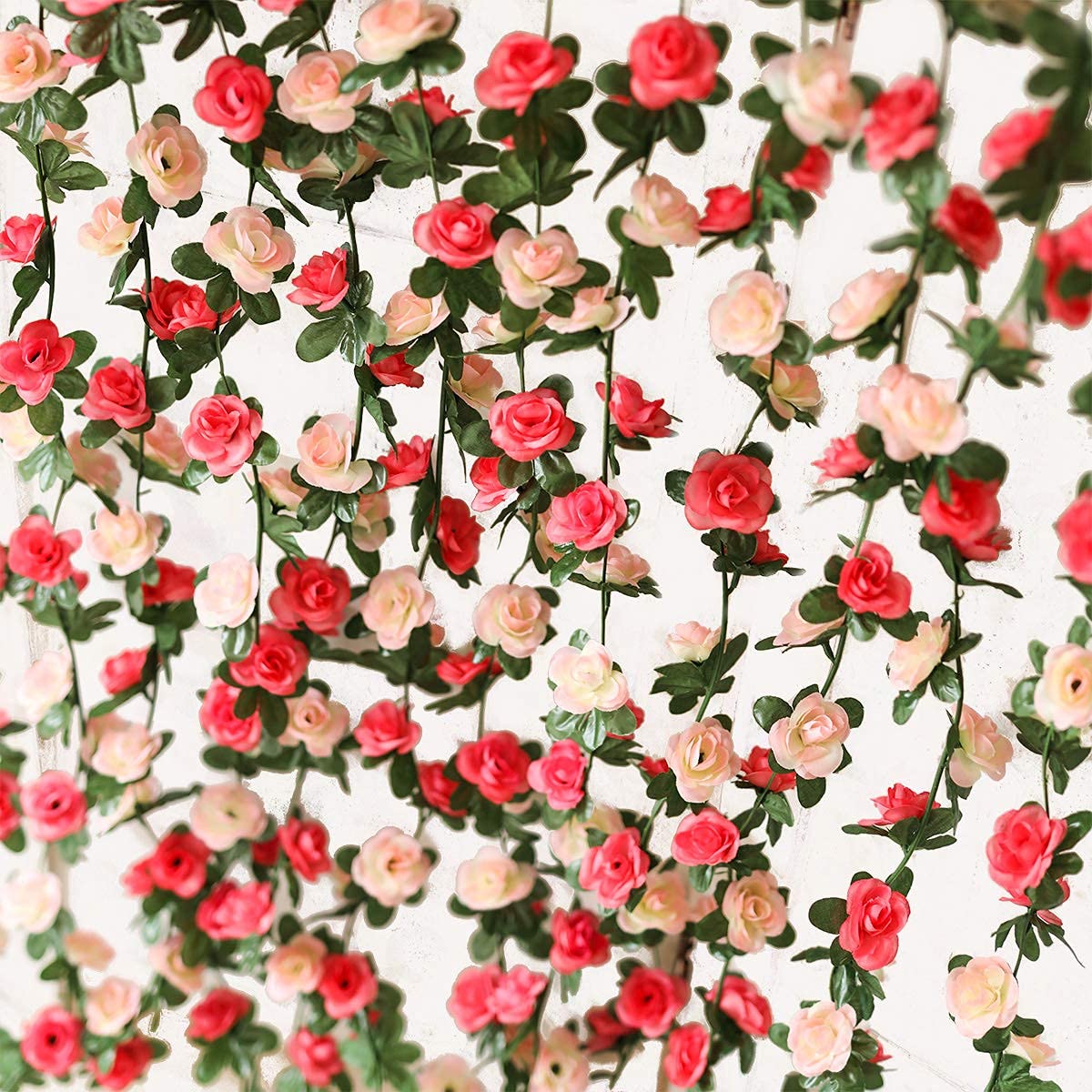 5pcs 41Ft Artificial Rose Vine Garland - Fake Flower Hanging Decor for Wedding Arch, Garden Party, Home Background (Pink) | Perfect for Bridal Showers, Baby Showers & Outdoor Events