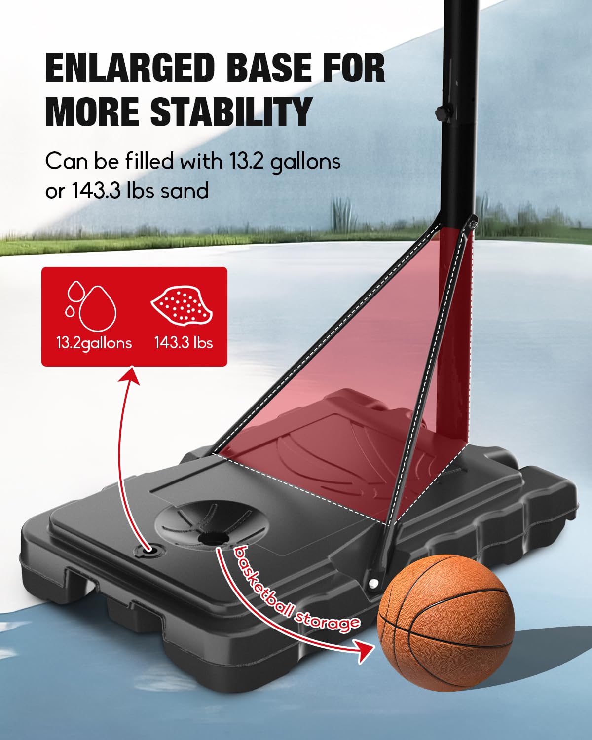 Adjustable Portable Outdoor Basketball Hoop 4.8-10ft - Professional Basketball Goal System for Kids, Teens & Adults - 44 Inch Shatterproof Backboard with Stable Base - Perfect for Backyard, Driveway, Indoor & Outdoor Play
