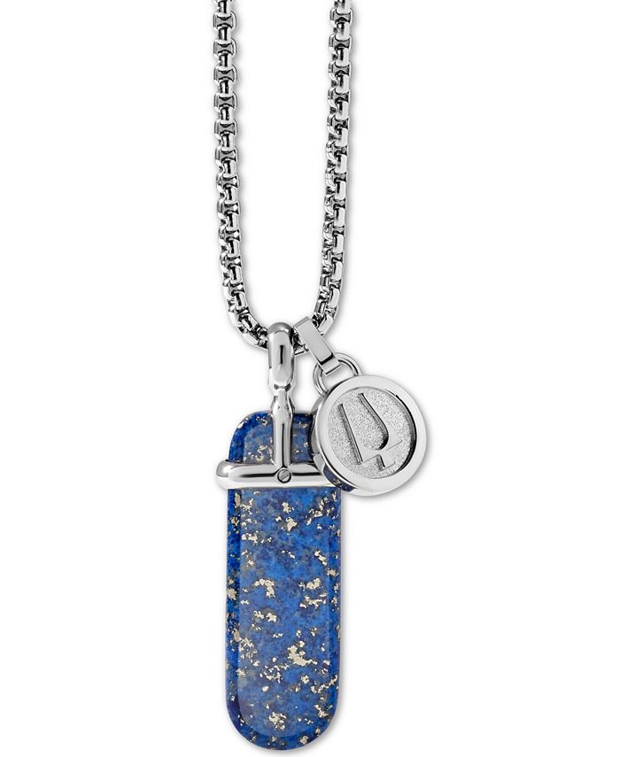 Bulova J96N008 Blue Lapis Pendant Necklace for Men - Stainless Steel Chain with 26