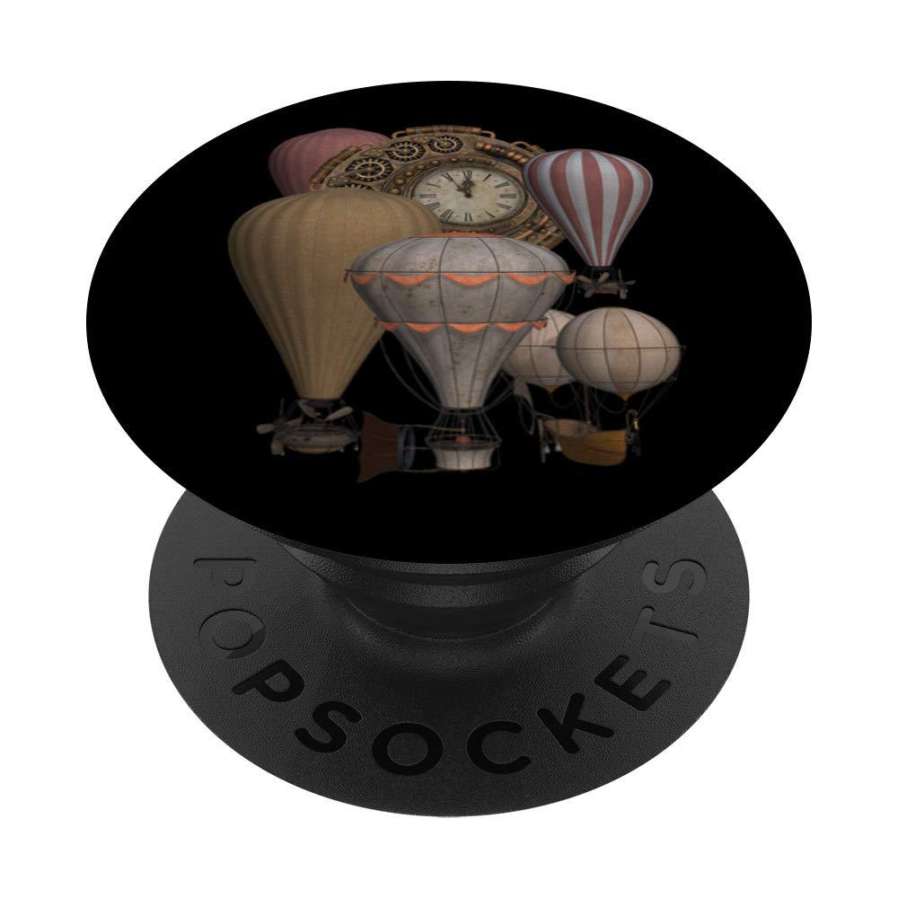 Steampunk Vintage Hot Air Balloon Clock PopSocket - Swappable Phone & Tablet Grip for Travel Lovers | Perfect for Adventure Enthusiasts & Home Office Decor