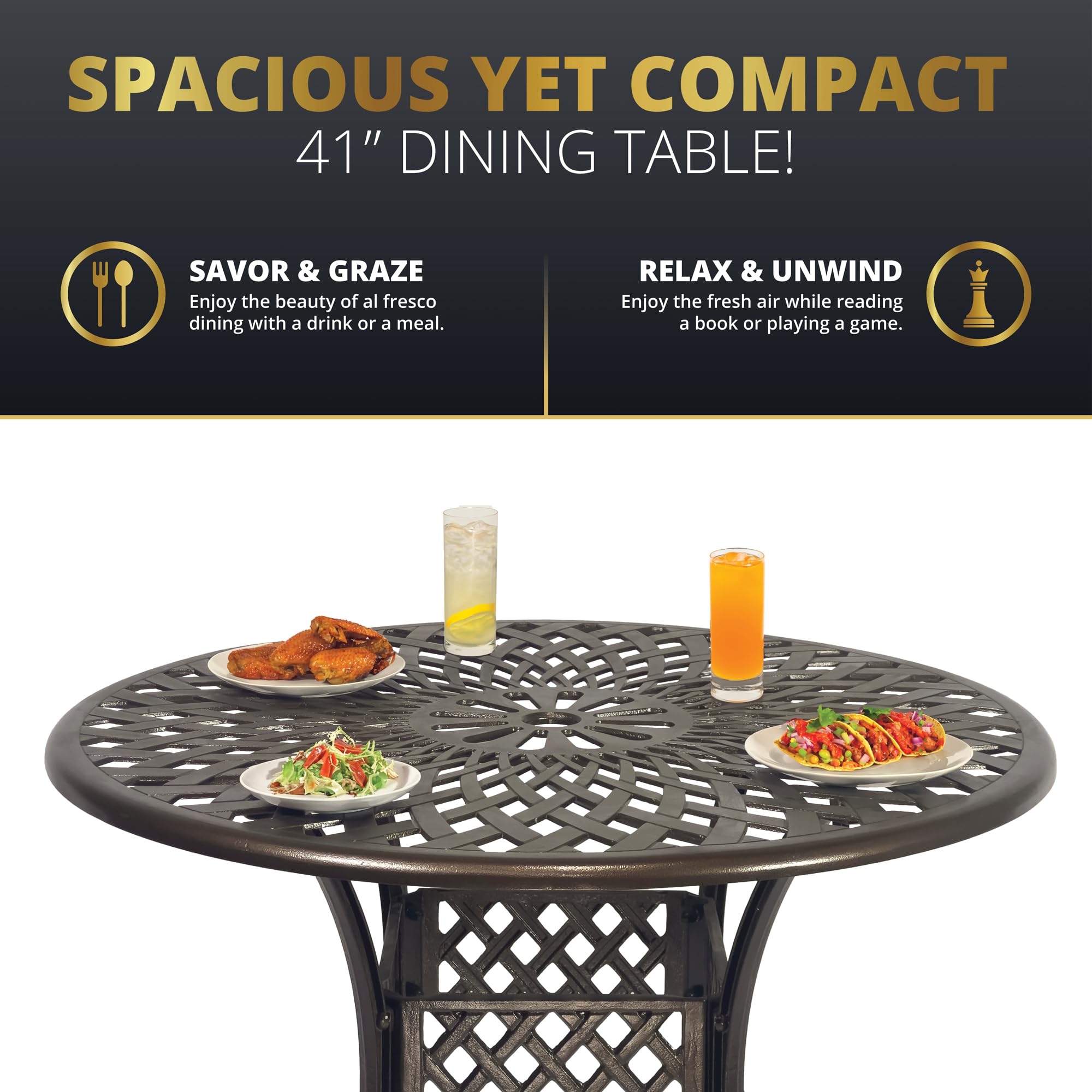 Arden 5-Piece Outdoor Dining Set for 4 - All-Weather Cast Aluminum Patio Furniture with Round Table & Chairs | Perfect for Backyard, Garden & Poolside Dining