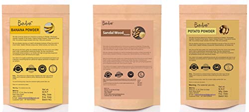100% Pure Organic Banana Powder, Sandalwood Powder & Potato Powder Set - 50g Each for Face Pack, Skin Care, Deep Pore Cleansing & Natural Glowing Skin | DIY Facial Mask Kit for Spa Day, At-Home Beauty Treatment & Holistic Skincare Routine (3-Pack, 50g x 3)
