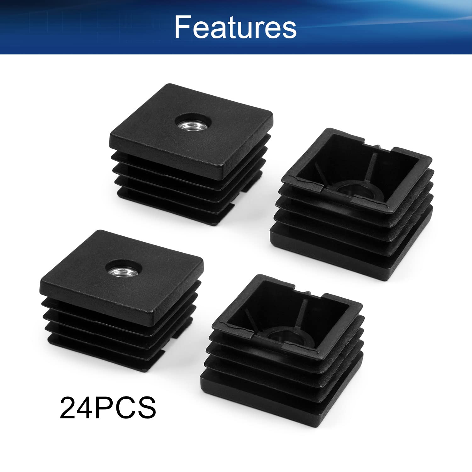 Yinpecly M8x18mm Adjustable Furniture Leveling Feet - 24PCS Black Plastic & Iron Stem for Tables, Cabinets, Shelves, Beach Chairs - Perfect for Home, Office & Outdoor Use