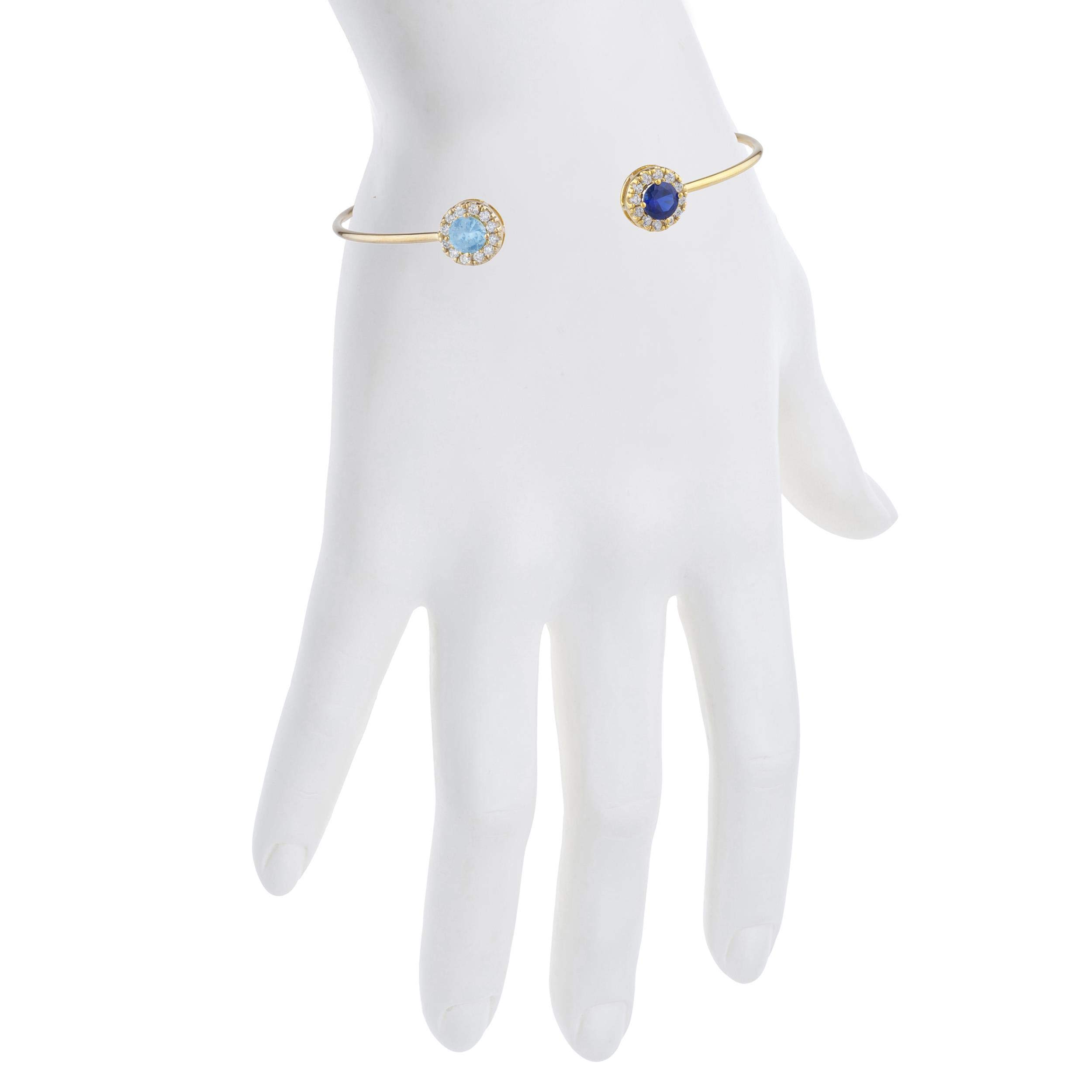 14K Gold Blue Sapphire & Simulated Blue Topaz Halo Bangle Bracelet for Women - Elegant Jewelry Gift for Birthday, Anniversary & Special Occasions