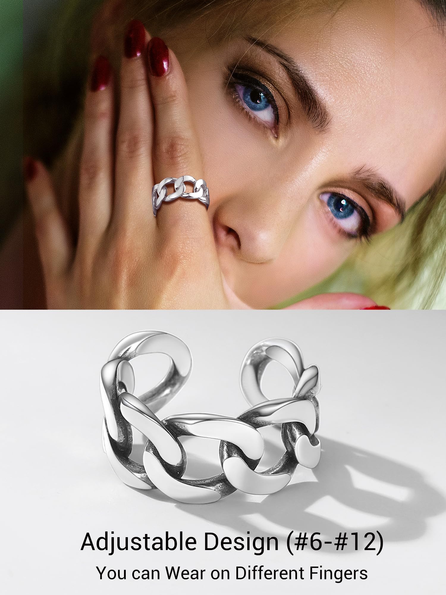 PROSILVER 925 Sterling Silver Adjustable Open Ring for Women - Solid Stackable Knuckle & Pinky Finger Ring - Gift Box Included - Perfect for Stacking, Layering & Everyday Wear