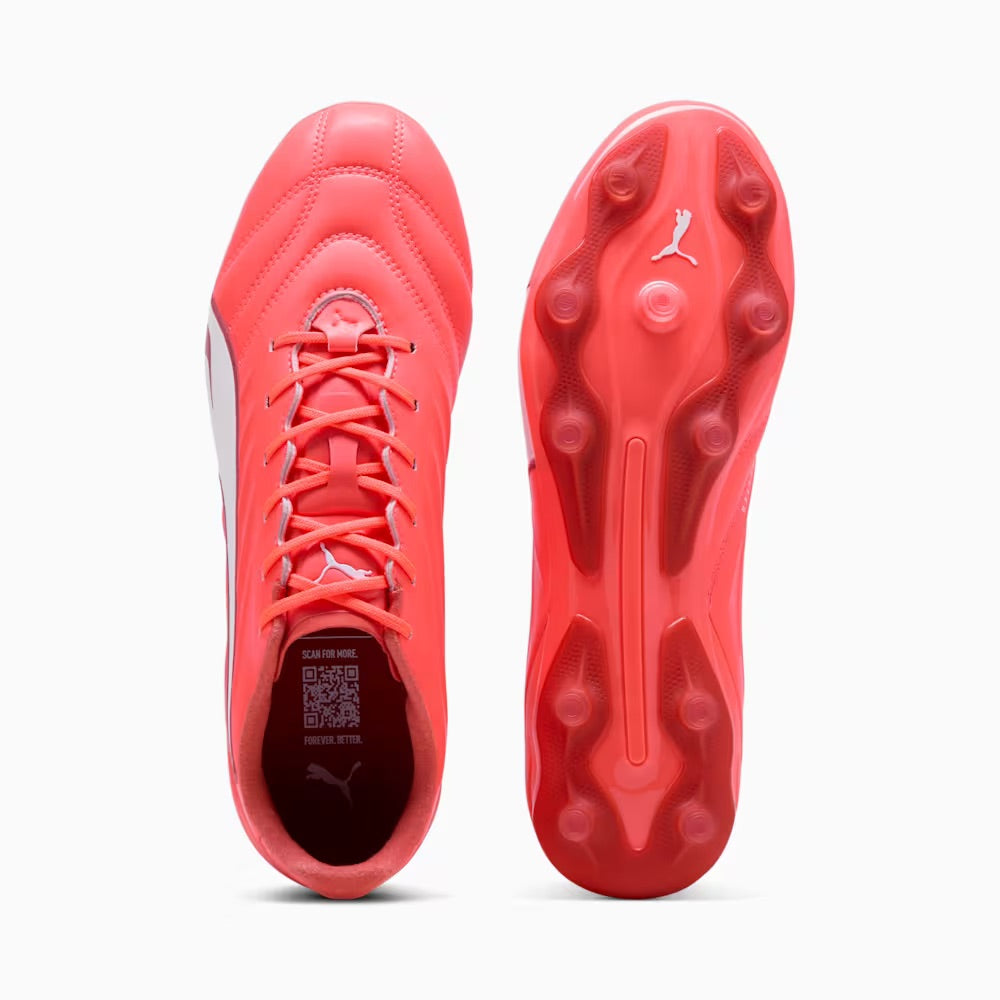Puma King Pro FG/AG Soccer Cleats for Men - Glowing Red/White/Fire Football Shoes - Perfect for Artificial Grass & Firm Ground - Ideal for Training & Matches