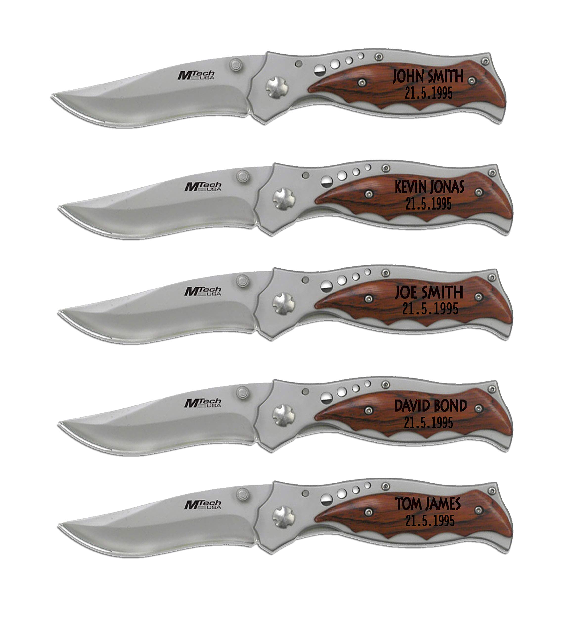 5-Piece Personalized Steak Knife Set - Engraved Wood Handle Flatware for Groomsmen, Wedding Party Gifts - Perfect for BBQ, Dinner Parties & Anniversary Presents