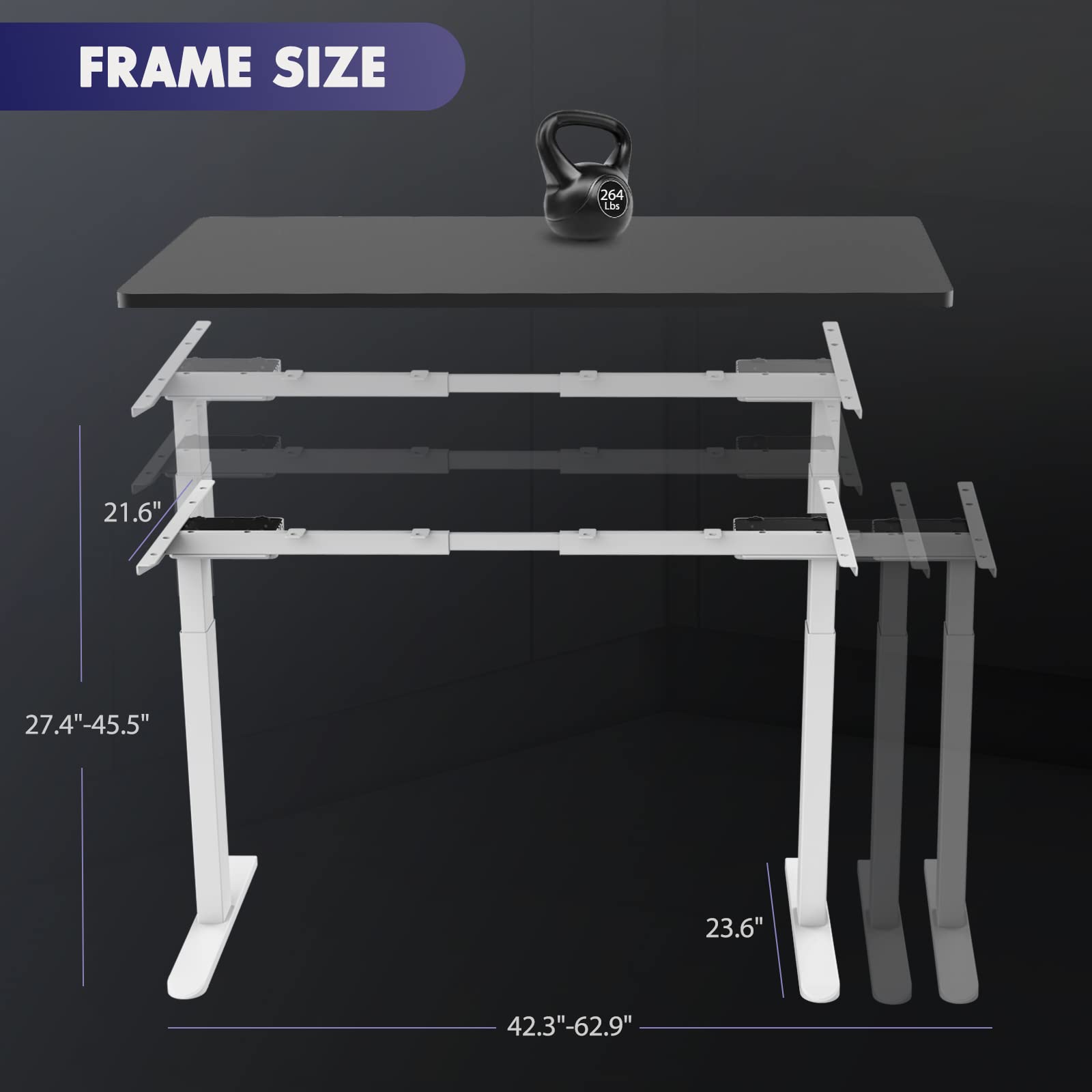 Dual Motor Electric Standing Desk Frame - Adjustable Height Desk Legs with 3 Memory Presets, 2 USB Ports & Heavy Duty Design | Perfect for Home Office, Gaming Setup & Workstation (White Frame)