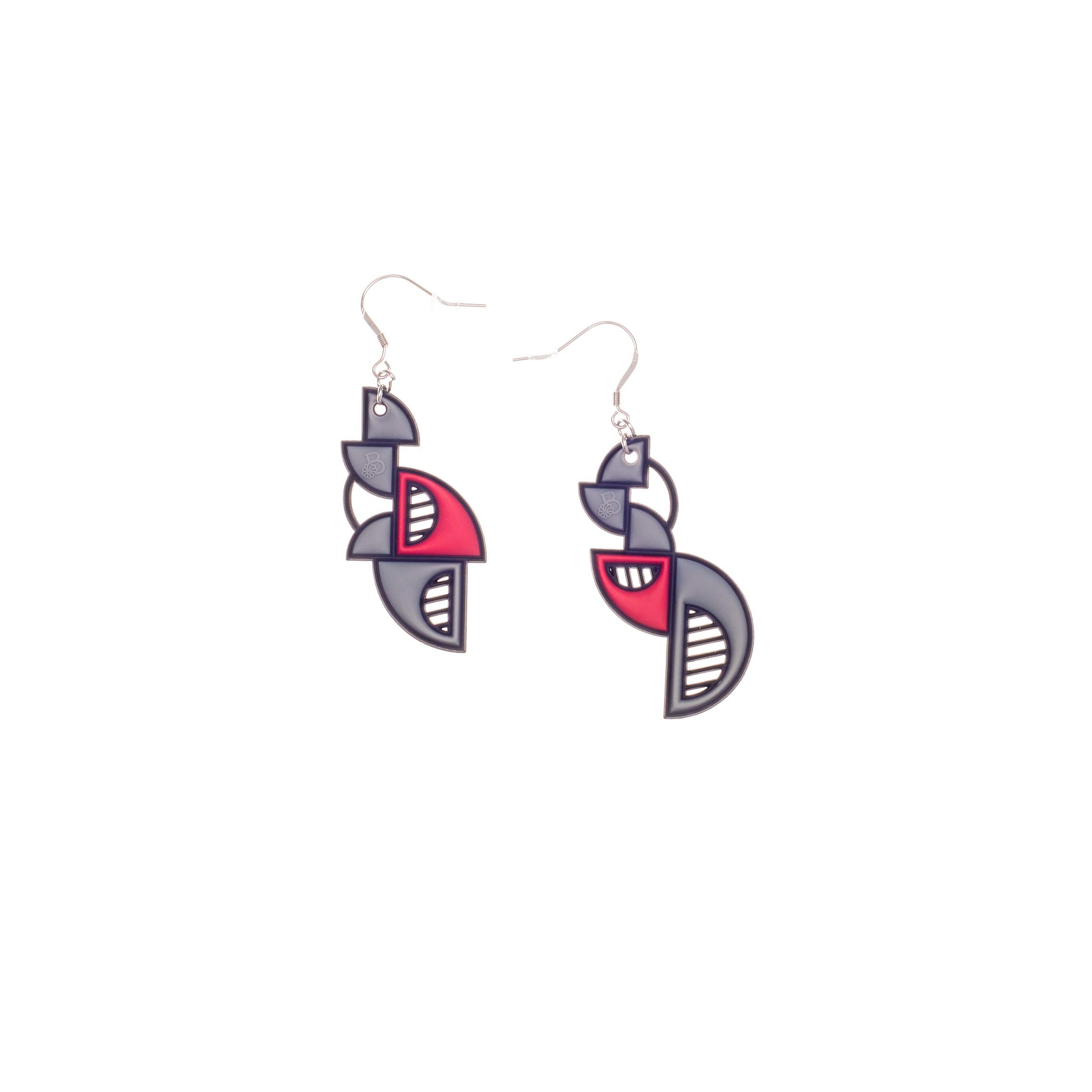 Stylish Batucada Arcades Earrings in Red & Grey - Perfect for Parties, Festivals & Boho Fashion