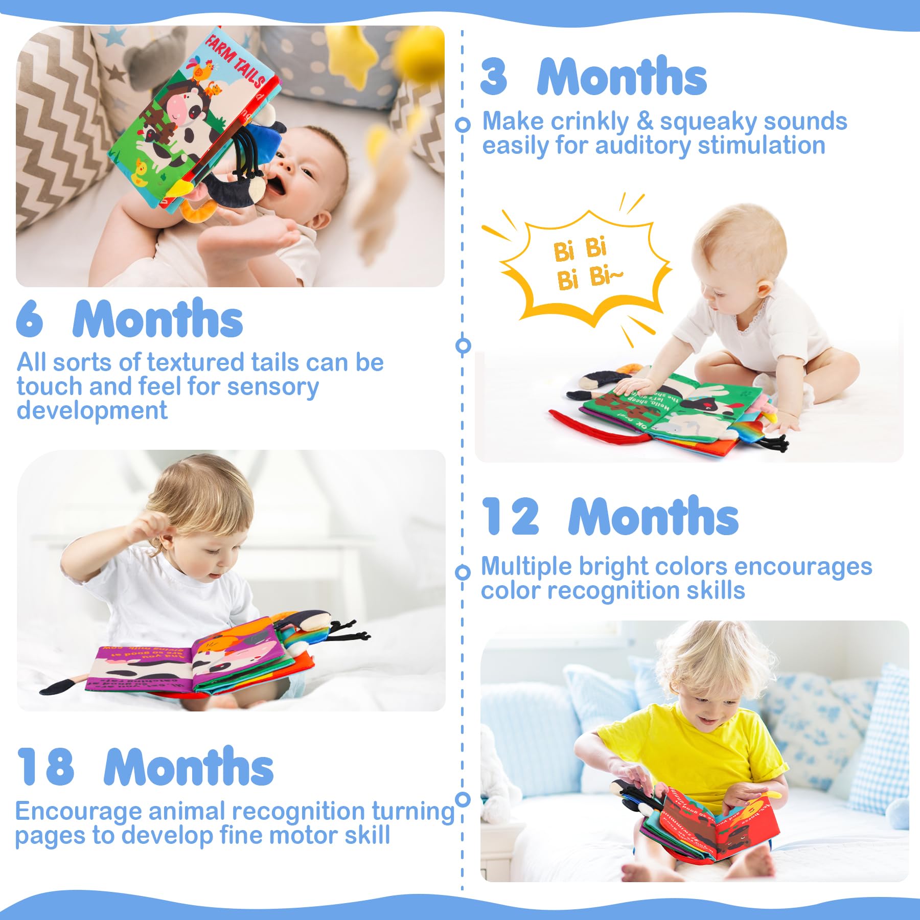 **Beiens Baby Cloth Books - Touch & Feel Crinkle Sensory Toys for Infants & Toddlers | Early Learning Interactive Books for Boys & Girls | Farm Tails Animal Theme | Perfect for Stroller, Car & Playtime**