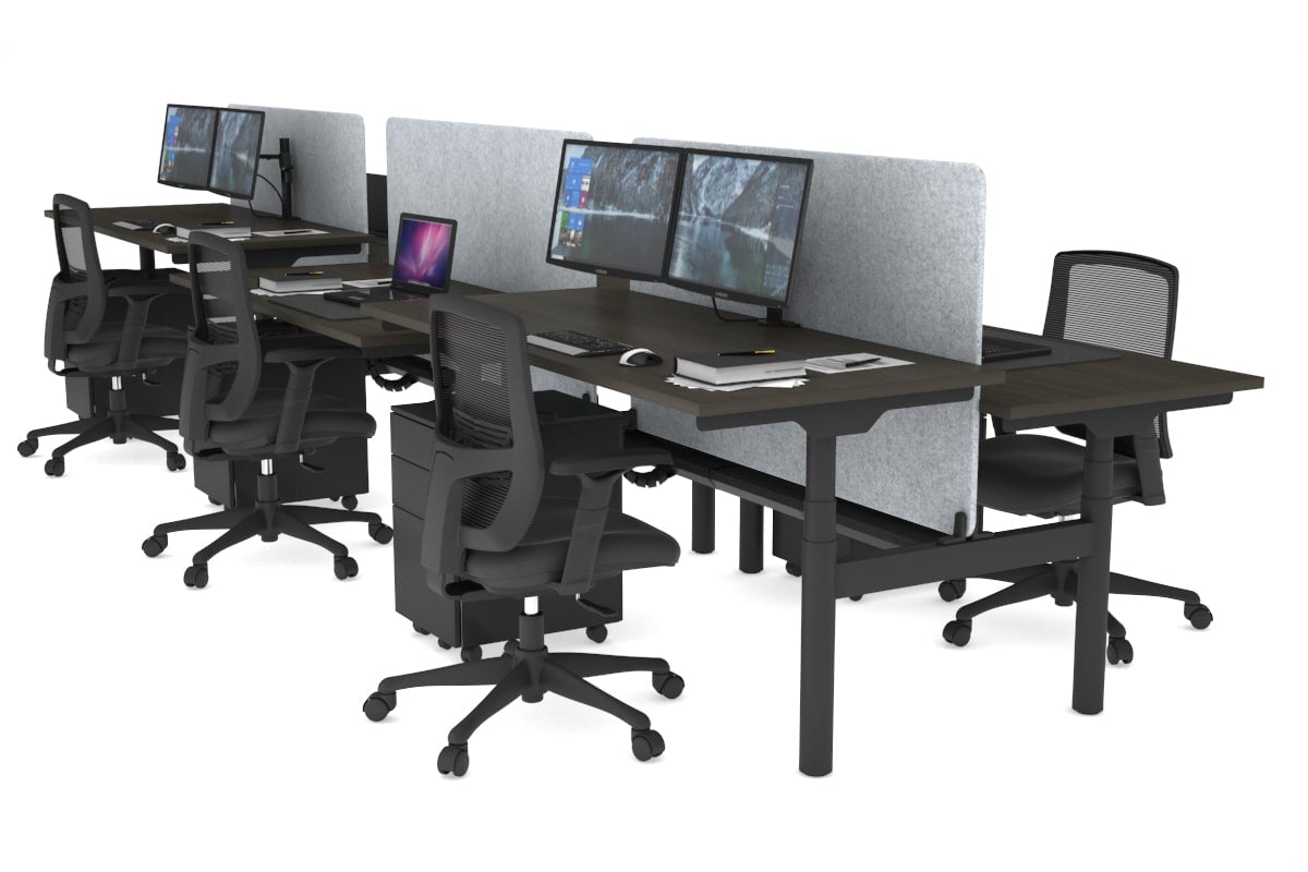 Flexi Premium Height Adjustable 6-Person H Bench Workstation - Black Frame [1800L x 700W] - Ideal for Office, Coworking Spaces & Home Offices