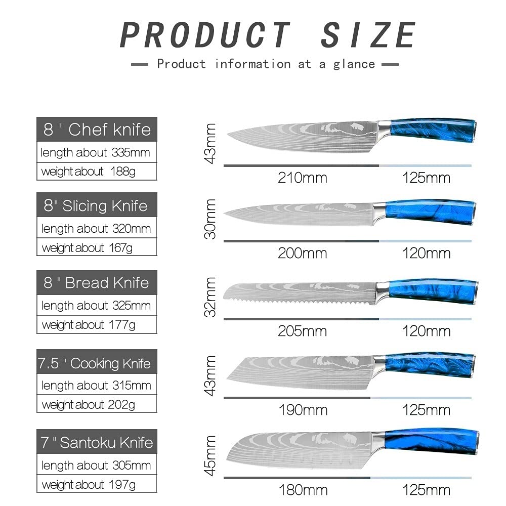 10-Piece Professional Chef Knife Set - Japanese High Carbon Stainless Steel with Damascus Pattern - Kitchen Knives for Slicing, Dicing & Chopping - Perfect for Home Cooks & Professional Chefs
