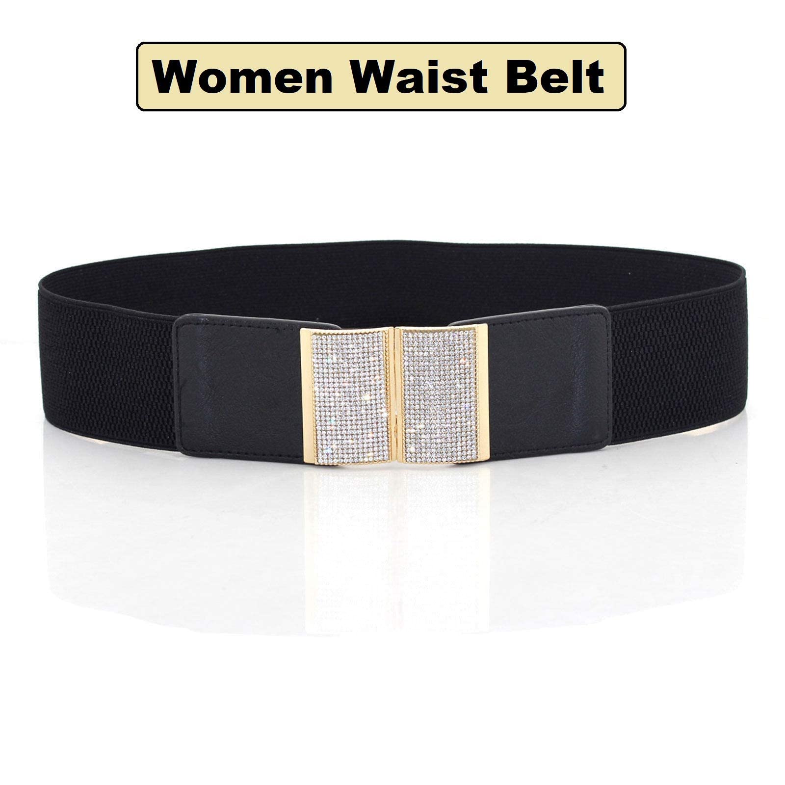 Black Elastic Waist Belt with Golden Buckle - Wedding & Formal Wear Accessory