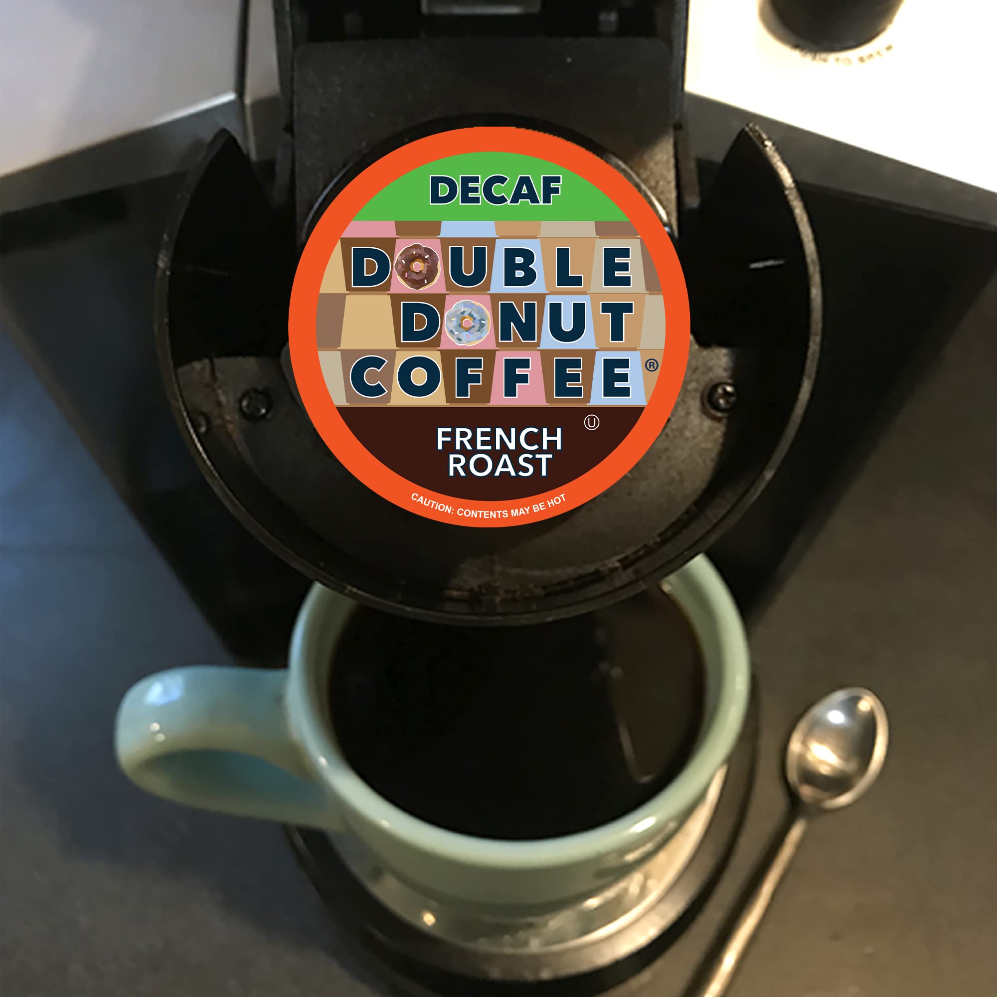 Double Donut Decaf Coffee Pods - French Roast Dark Decaf K-Cups for Keurig Machines (24 Count) | Perfect for Afternoon Relaxation & Late-Night Coffee Cravings
