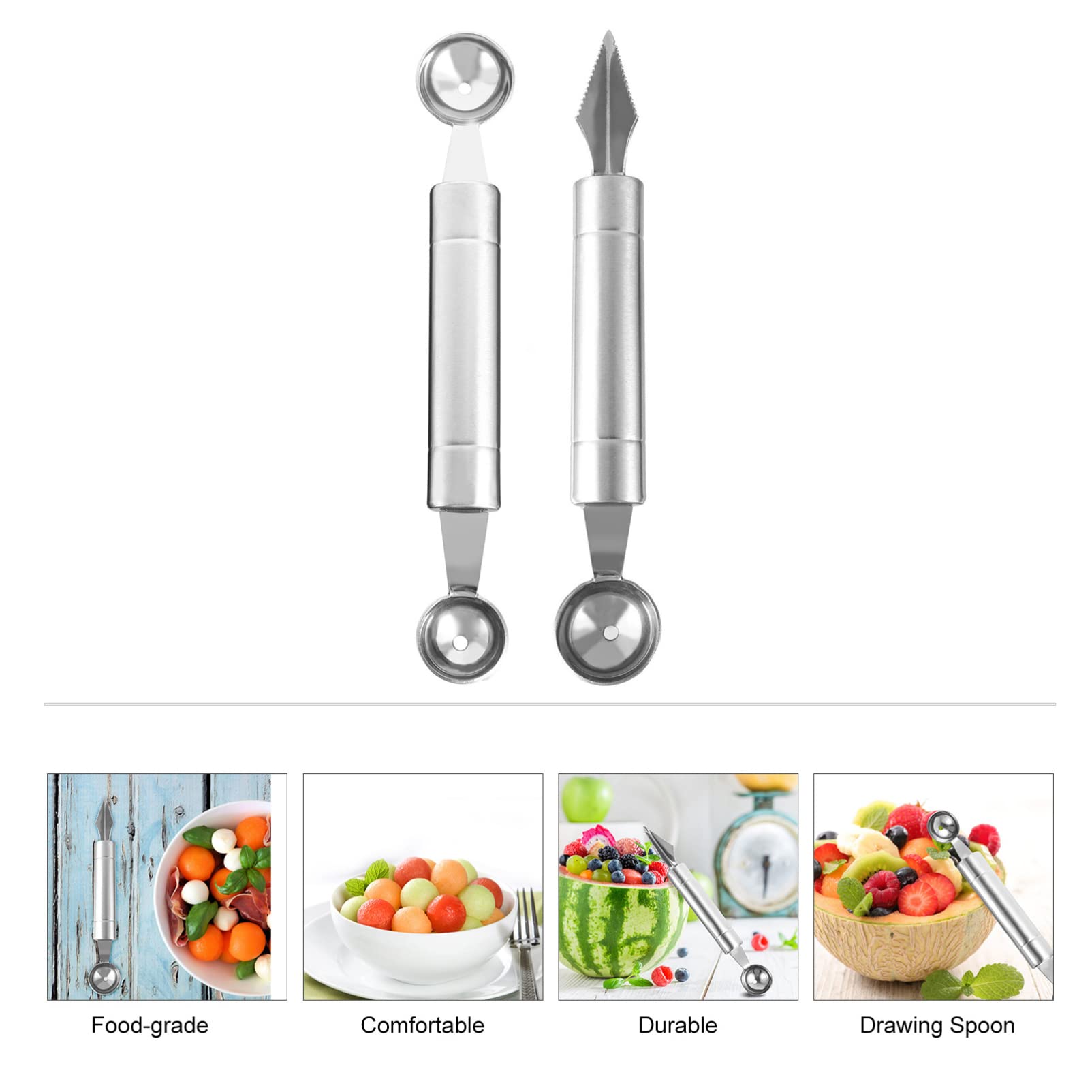 2-Pack Stainless Steel Fruit Scoop & Cutter Set - Professional Fruit Carving Tools for Melon, Apple, Kiwi - Perfect for Kitchen, Fruit Platters, and Party Decorations