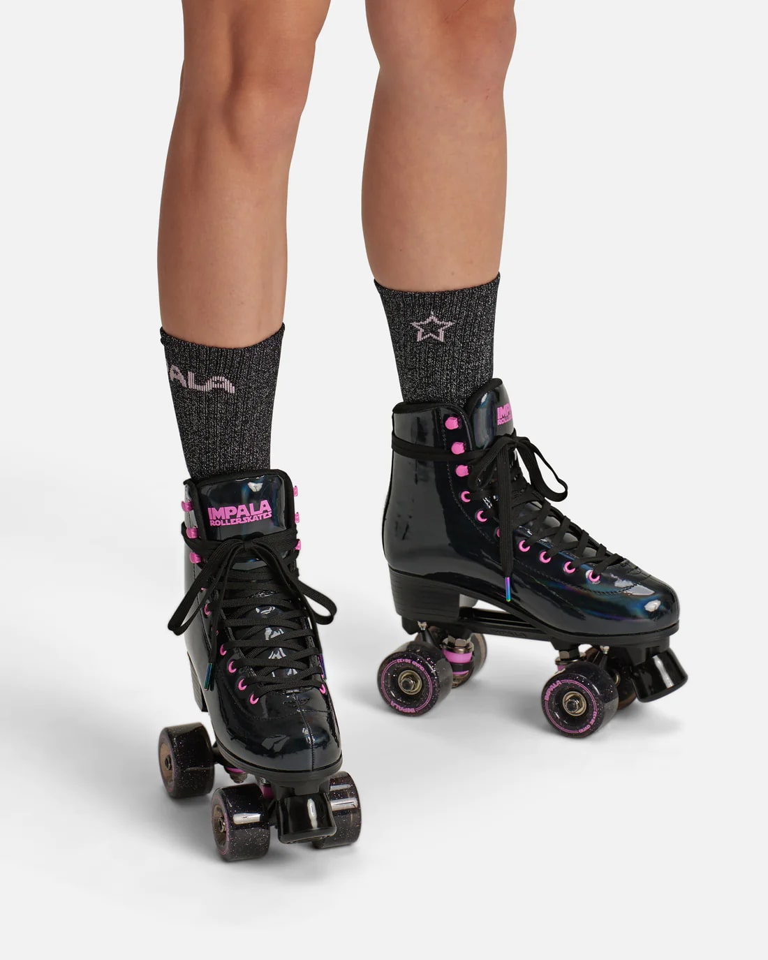 Impala Black Holographic Roller Skates for Women & Men - Outdoor & Indoor Quad Skates for Rink, Park, Street Skating & Roller Disco