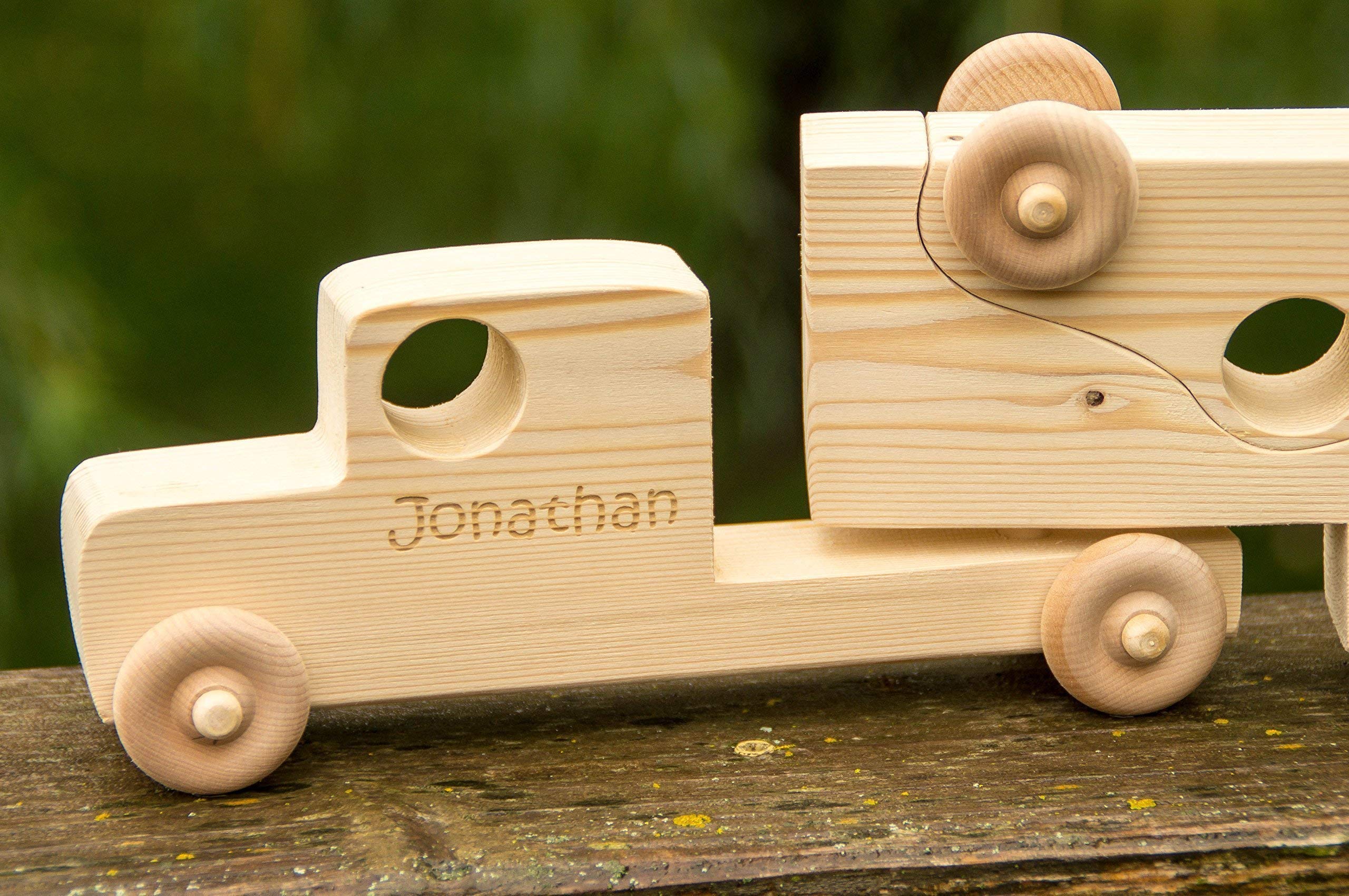 Personalized Wooden Toy Truck with Toy Cars - Semi Trailer Push Toy for Kids & Toddlers - Educational Gift for Birthday & Christmas Playtime