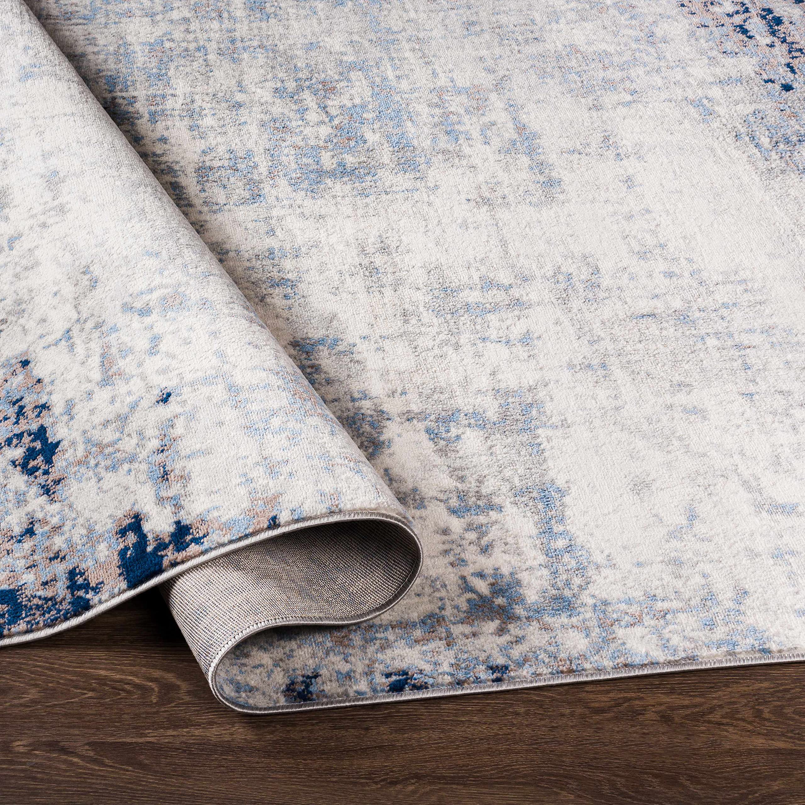Hauteloom Texanna Neutral Abstract Bohemian Area Rug - Modern Distressed Carpet in Blue, Gray & Cream - 7'10