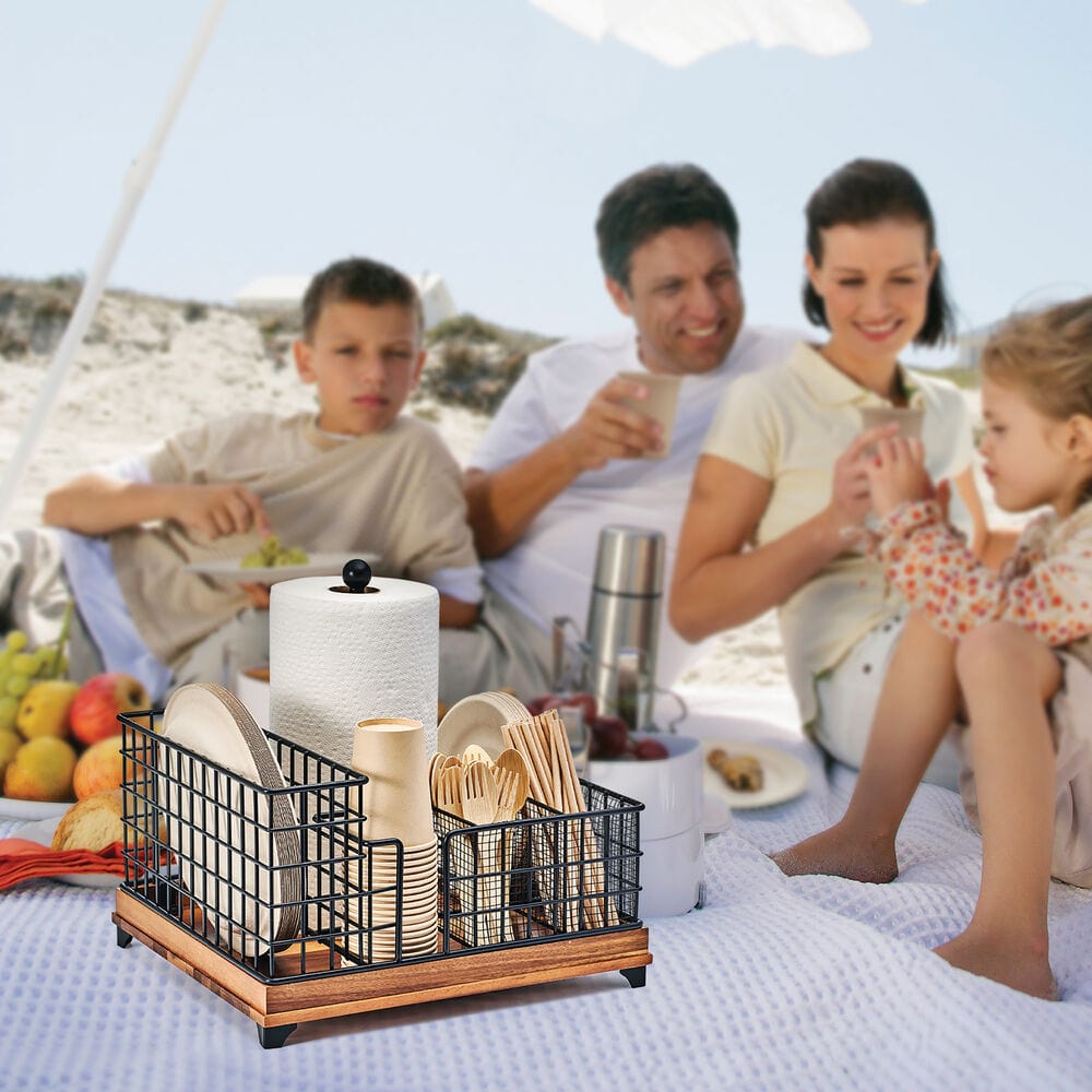 Portable Grid Hostess Picnic Storage Caddy Organizer - Foldable Outdoor Picnic Basket for Camping, Beach, and Party Supplies - Perfect for Picnics, BBQs, and Tailgating