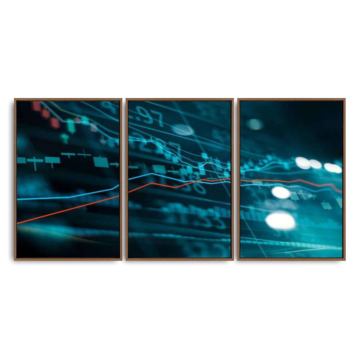 3 Piece Canvas Wall Art Set - Financial Stock Market Investment Trading & Candlestick Graph Prints - Modern Home Decor for Living Room & Bedroom - Framed Ready to Hang 16