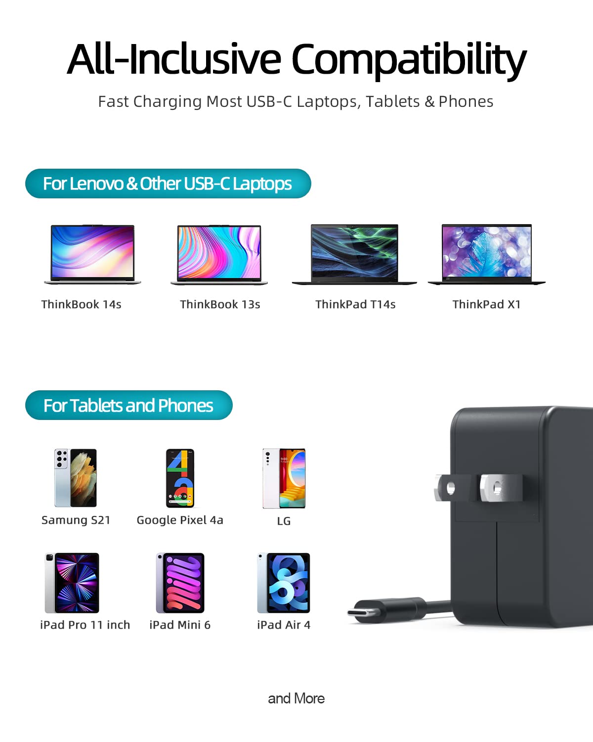 45W Fast USB-C Charger for Asus Chromebook - UL Certified Safe Charging with 7.5FT Cable | Portable Laptop Charger for Home, Office & Travel