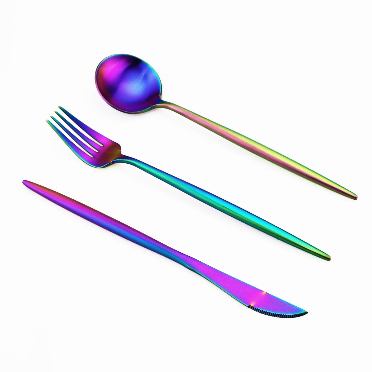 Premium 7-Piece Rainbow Matte Stainless Steel Travel Utensil Set with Case - Includes Knife, Fork, Spoon, Chopsticks, Straight Straw & Cleaning Brush - 18/10 Stainless Steel Flatware for Camping, Picnics & Office Lunch