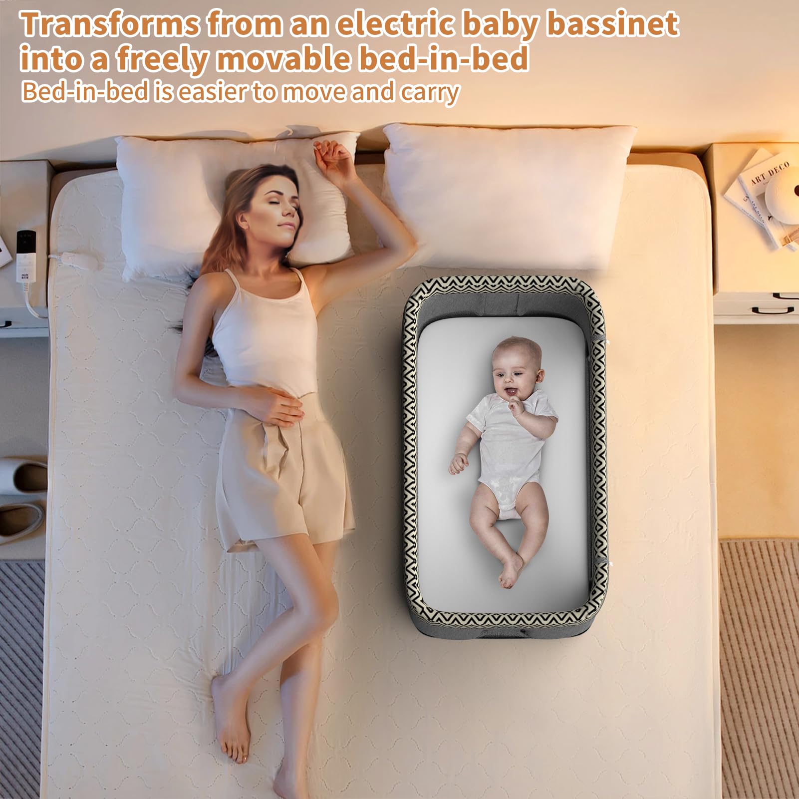 Electric Rocking Bassinet for Newborns - 6-in-1 Smart Baby Bedside Sleeper with Remote Control, 3-Speed Auto Swing & Wheels | Portable Crib for Nursery, Bedroom & Travel | Perfect for Soothing, Night Feeding & Co-Sleeping