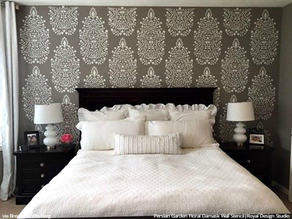 Persian Garden Damask Wall Stencil - Reusable DIY Painting Template for Home Decor, Bedroom, Living Room & Nursery - Floral Pattern Wall Art Design