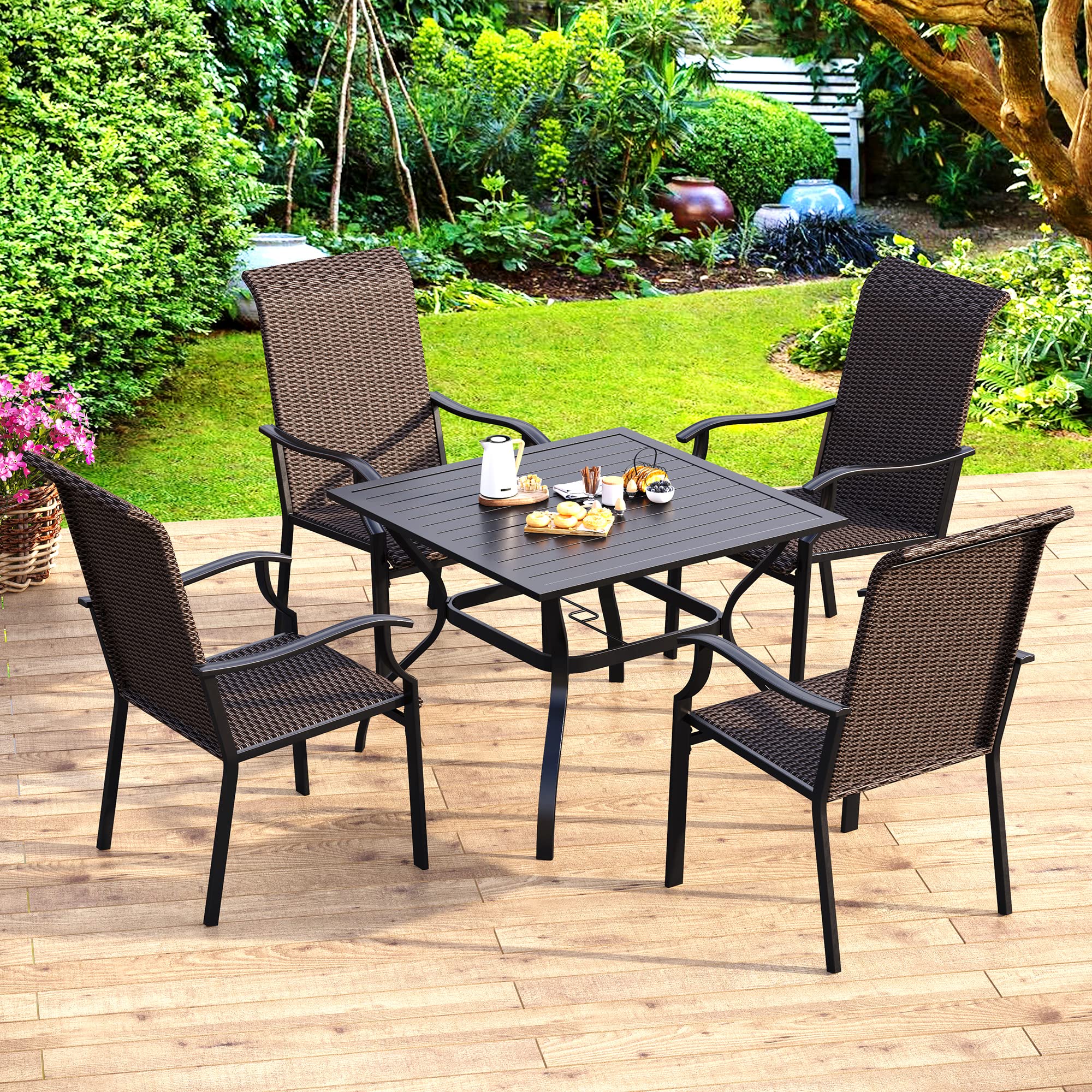 4-Piece Outdoor Wicker Dining Chairs Set - High Back Patio Chairs, Weather-Resistant Rattan Furniture for Garden, Lawn, Backyard, Porch & Deck - Perfect for Alfresco Dining & Outdoor Entertaining