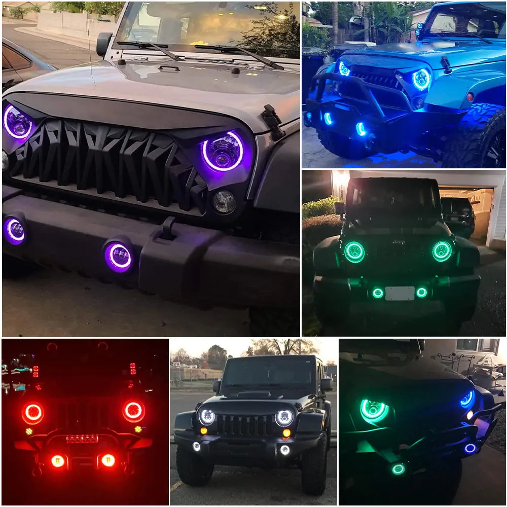 7 Inch RGB LED Headlights for Jeep Wrangler JK JL Gladiator - Waterproof Off-Road Lights with Multiple Color Modes, Perfect for Night Driving, Off-Roading & Custom Car Mods