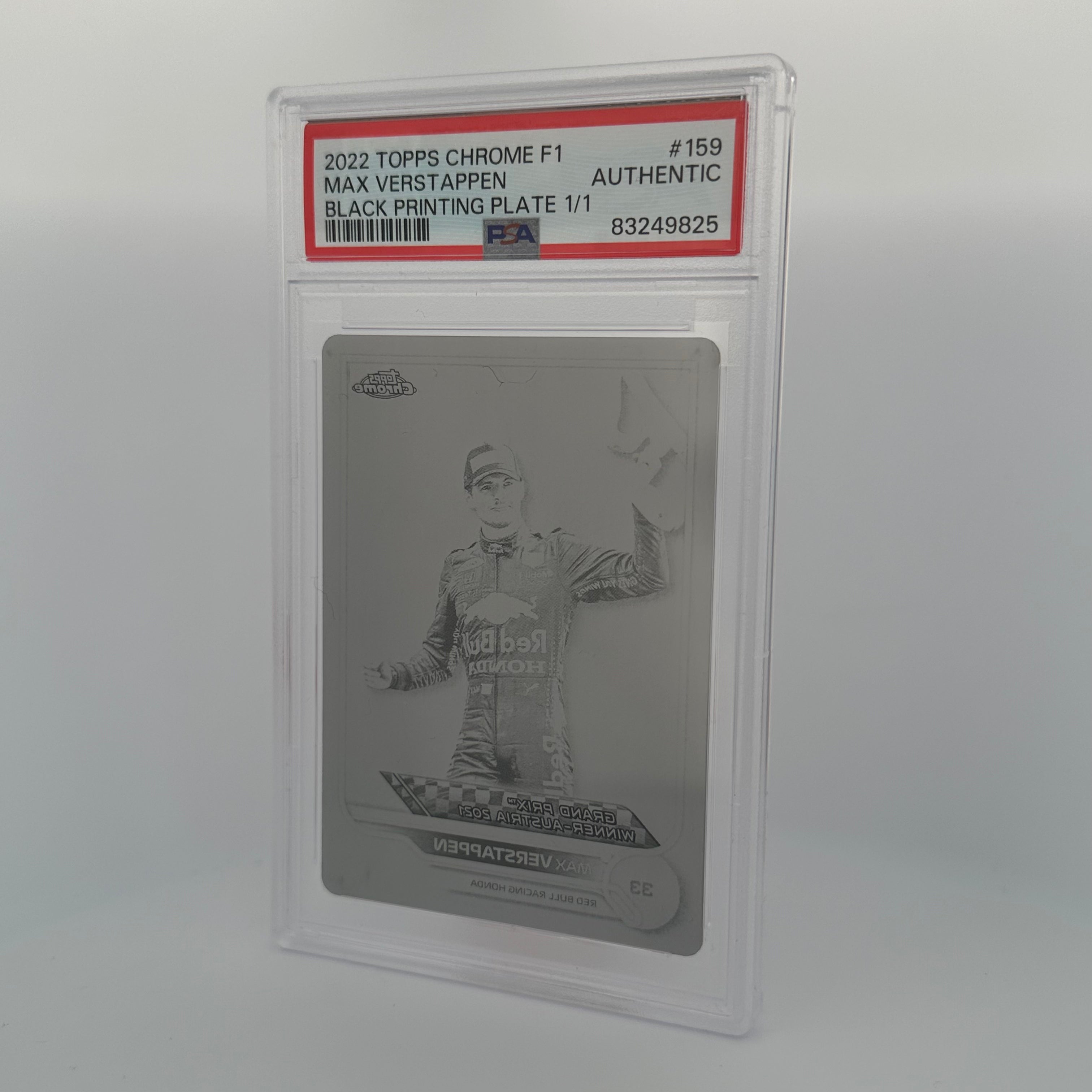 PSA Authentic 1/1 Max Verstappen #159 Black Printing Plate - Rare Collectible for F1 Racing Fans & Memorabilia Display