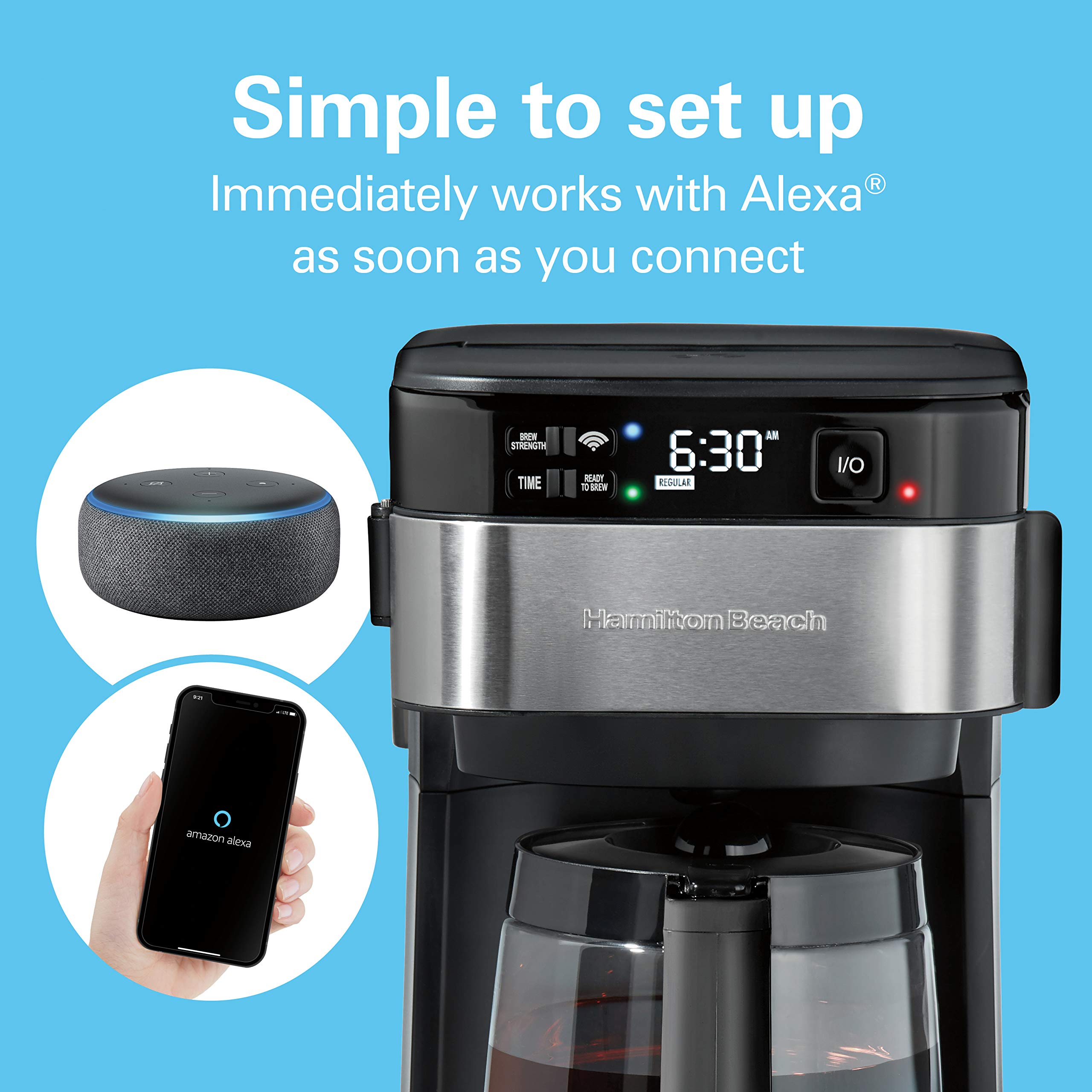 **Hamilton Beach Smart Coffee Maker with Alexa Compatibility - 12 Cup Programmable Coffee Machine in Black & Stainless Steel (49350R) - Perfect for Home, Office, and Smart Kitchens**