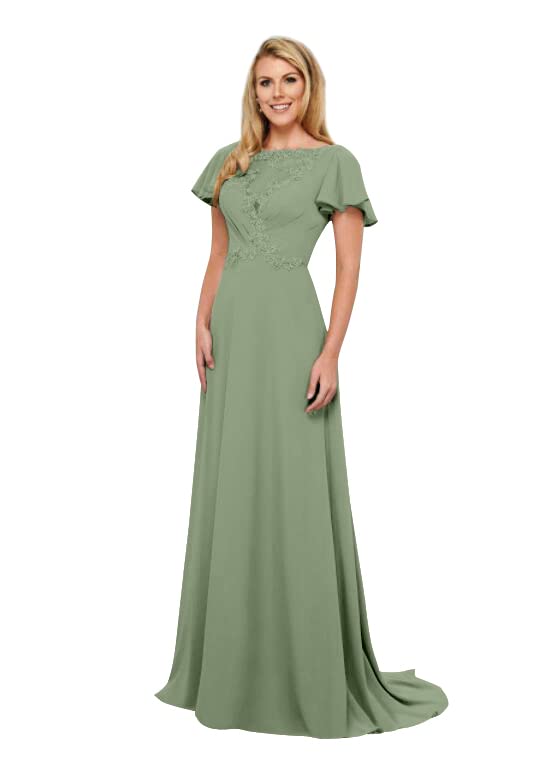 Elegant Mother of The Bride Dress with Lace Applique - Formal Evening Gowns for Wedding Guest - Chiffon Short Sleeves - Perfect for Weddings, Parties & Special Occasions