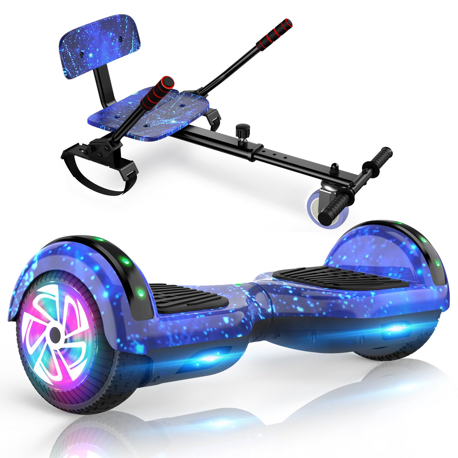 Kids & Adults Scooter Seat Attachment with Go Kart - Adjustable Height, LED Lights & Bluetooth Speaker - Perfect for Outdoor Fun, Commuting & Family Rides