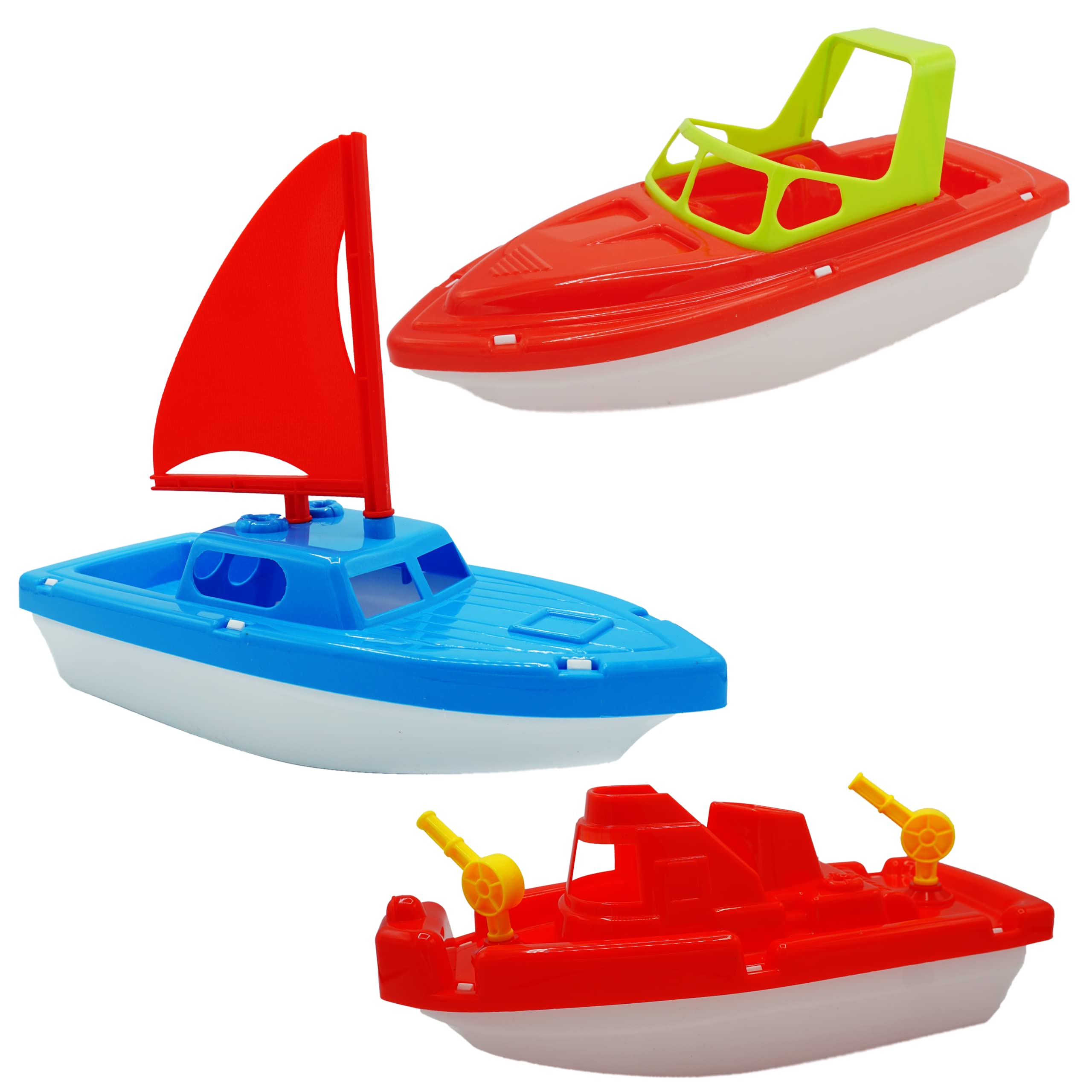 4E's Novelty Toy Boat Bath Toys for Kids & Toddlers - Pack of 3 Floating Boats (10 Inch) - Bathtub Toys, Pool Toys for Kids, Beach Water Play Toys - Perfect for Indoor & Outdoor Water Fun